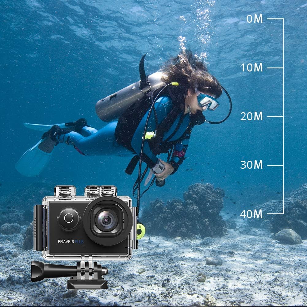 AKASO Brave 6 Plus Native 4K30FPS 20MP WiFi Action Camera with Touch Screen EIS 8X Zoom Voice Control Remote Control 131 Feet Underwater Camera with 2X 1350mAh Batteries and Helmet Accessories Kit