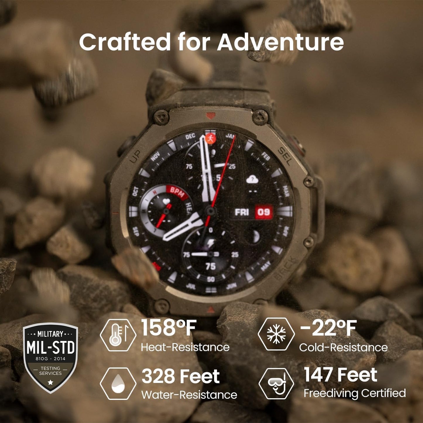 Amazfit T-Rex 3 Rugged / Military Smart Watch 48mm, GPS, Offline Map, Long Runtime, 328 Feet Waterproof, 170 Fitness/Exercise Modes, AI, Voice Control (Red)
