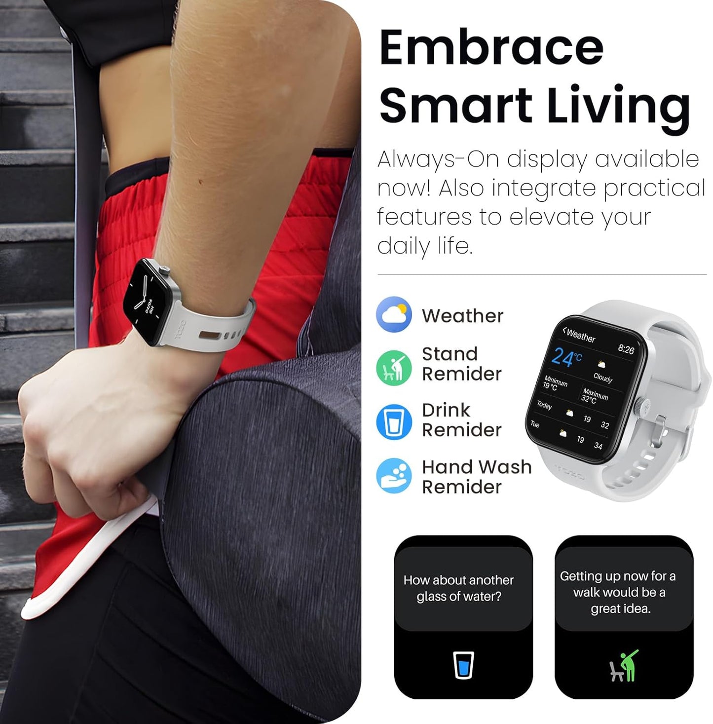 TOZO S4 Smartwatch Women Men Bluetooth Call Fitness Watch with 1.78 Inch Touch Screen, Sports Watch with 100 Sports Modes, Heart Rate Sleep Monitor Pedometer, IP68 Waterproof for Android iOS - Silver
