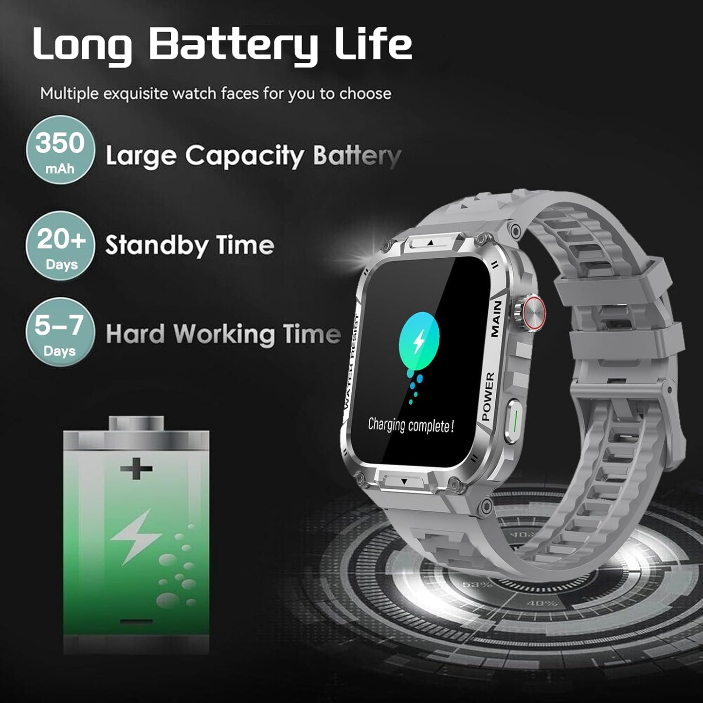 Military Smart Watch for Men with Call Function,Fitness Smart Watch for Android Phones and iPhone,Waterproof Fitness Tracker with Blood Oxygen/Heart Rate/Sleep/100+ Sport Modes, Watches for Men (Gray)