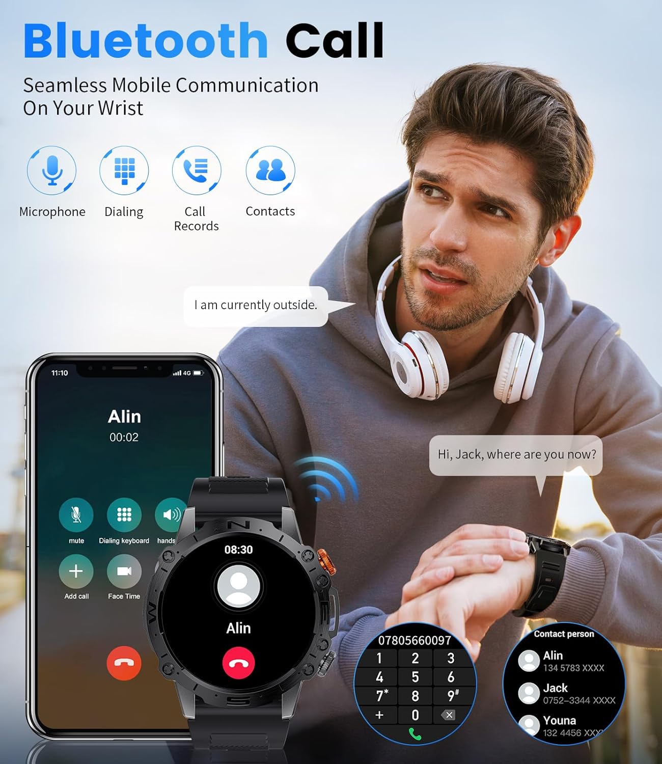 ESFOE Military Smart Watches for Men,1.43" AMOLED Always-on Display Fitness Watch 126+ Sports Modes/IP68/360mAh/Heart Rate/Blood Pressure,Tactical Rugged Smart Watch Text and Call for Android iOS