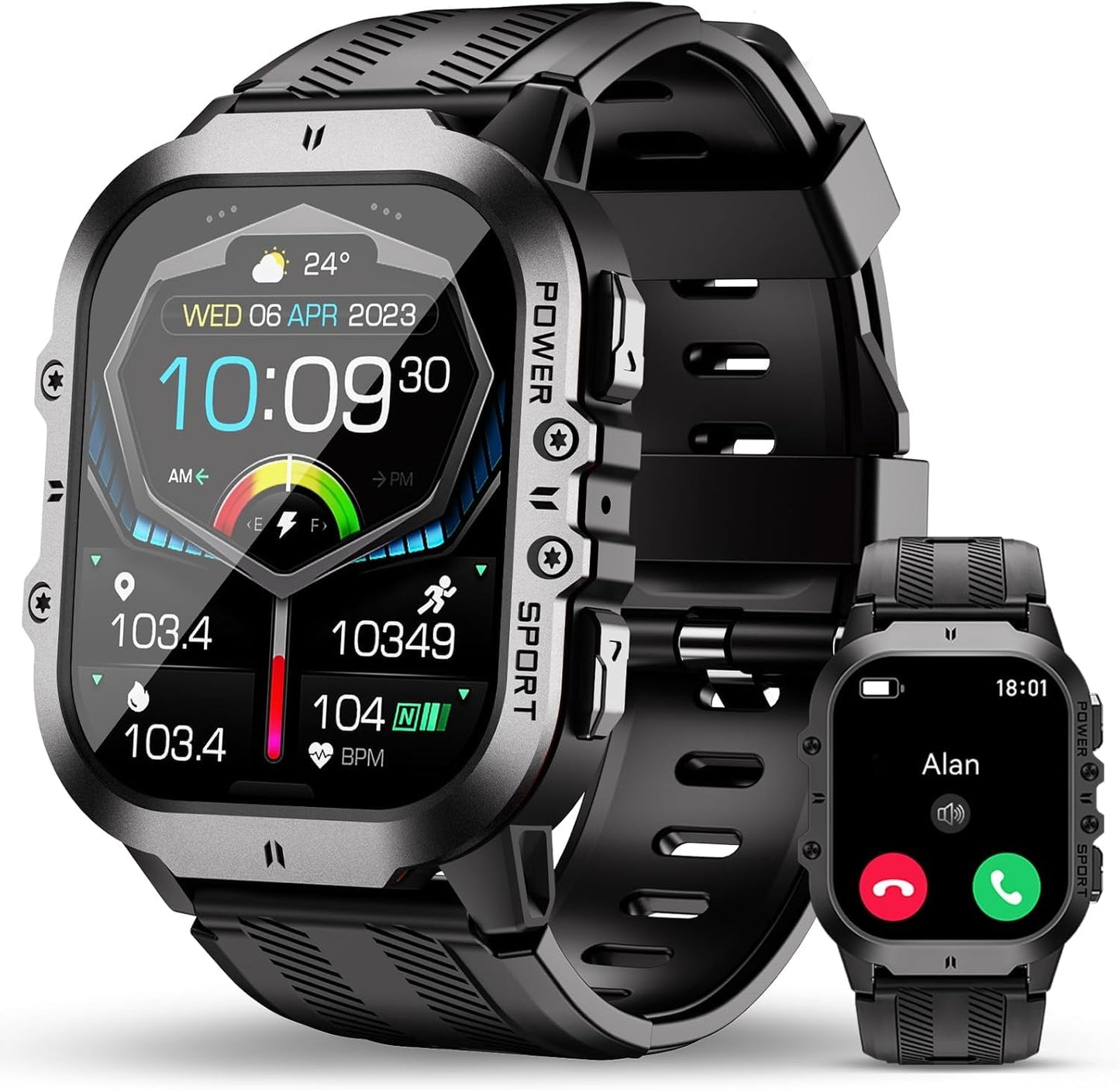 Armfit HULK Smart watch with AMOLED Always On Display Smart watches for men, BT Calling Waterproof Fitness Watch with Heart Sleep Monitor for Android iOS (Black)