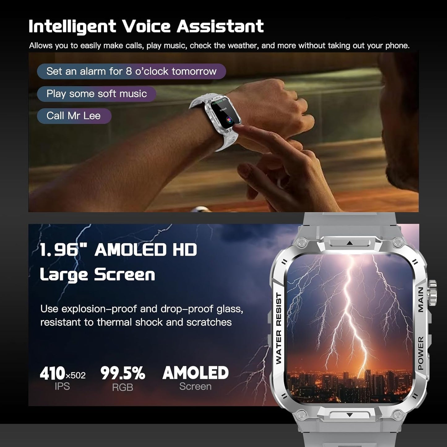 Military Smart Watch for Men with Call Function,Fitness Smart Watch for Android Phones and iPhone,Waterproof Fitness Tracker with Blood Oxygen/Heart Rate/Sleep/100+ Sport Modes, Watches for Men (Gray)