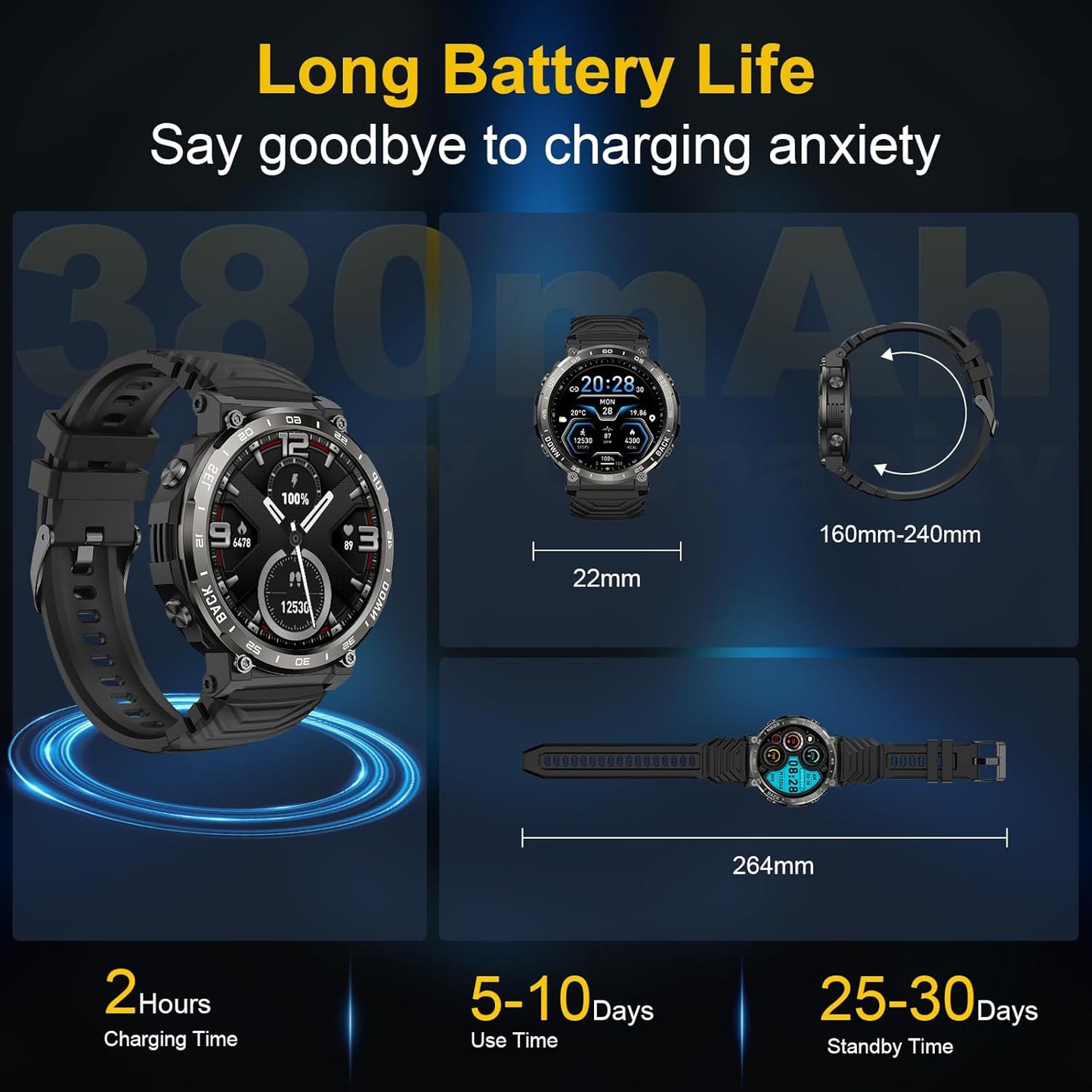 PYRODUM Smart Watches for Men-Bluetooth Call, 1.52" Military Smart Watch for Android iPhone, Waterproof Fitness Watch with Sleep Tracker, 118 Sports Modes, Calorie/Step Count, Rugged Hybrid Smartwatch