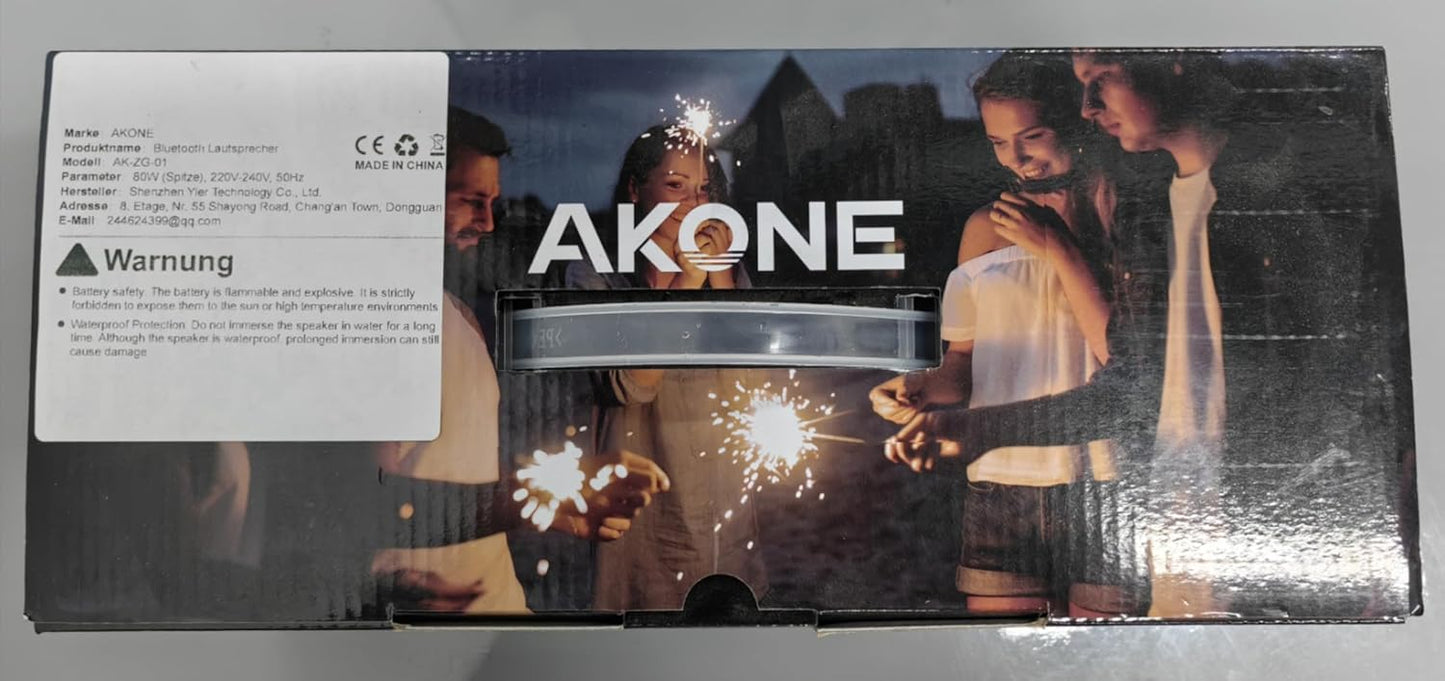 AKONE Bluetooth Speaker, 80 W Peak Music Box, Bluetooth Large Bass Boost with LED Light, Rolling Stereo Sound Box, 20 Hours Battery, IP67 Outdoor Speaker, Boombox for Parties, Beach, Camping