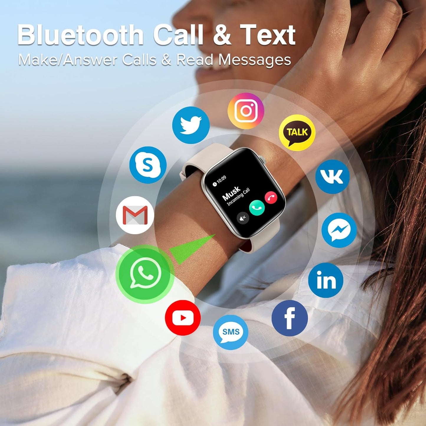 BRIBEJAT Smart Watch for Women Compatible iPhone Samsung Android, Voice Assistant & Answer/Make Call, 2.01'' Large Screen IP68 Waterproof, 110+ Sports, Spo2/Heart Rate/Sleep Monitor, Gold