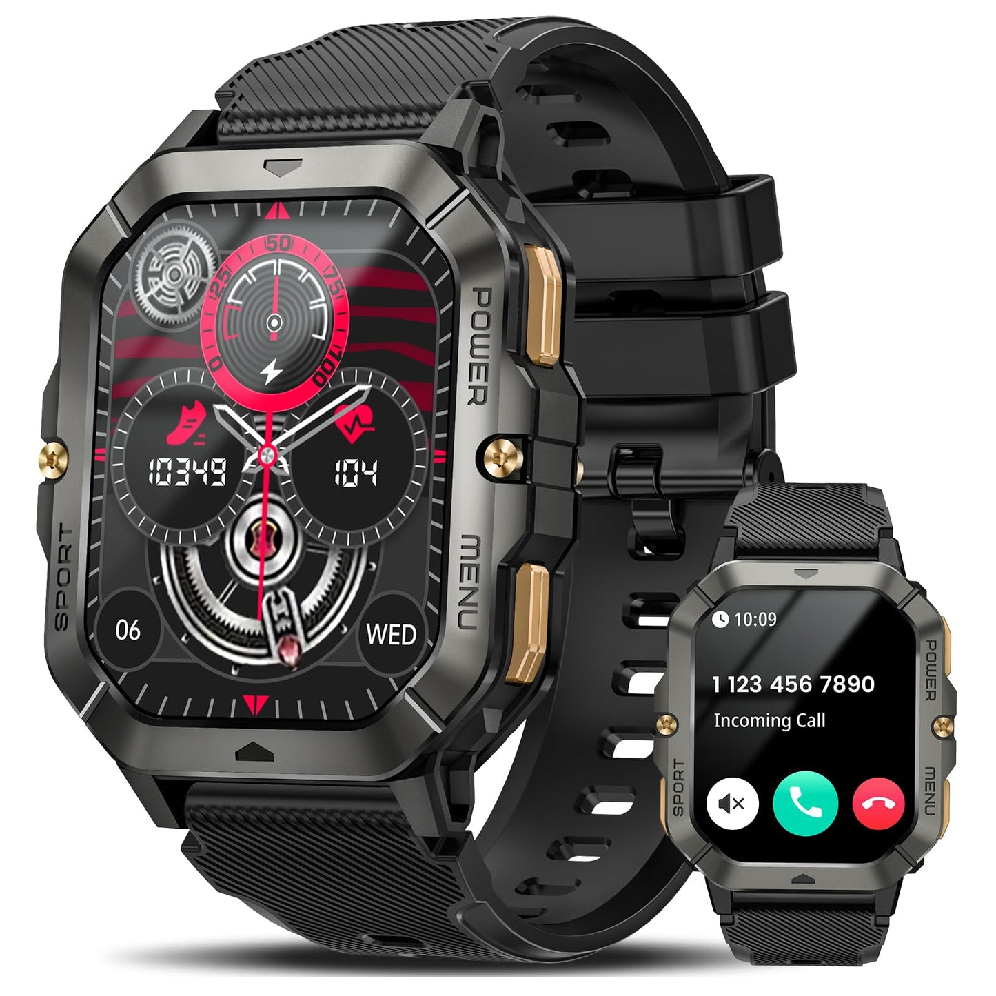 Military Smart Watches for Men (Answer/Make Calls), Watches for Men with Blood Pressure/Heart Rate/Sleep/100+ Sport Modes, 2.02'' Fitness Smart Watch, Waterproof Fitness Tracker for Android and iPhone