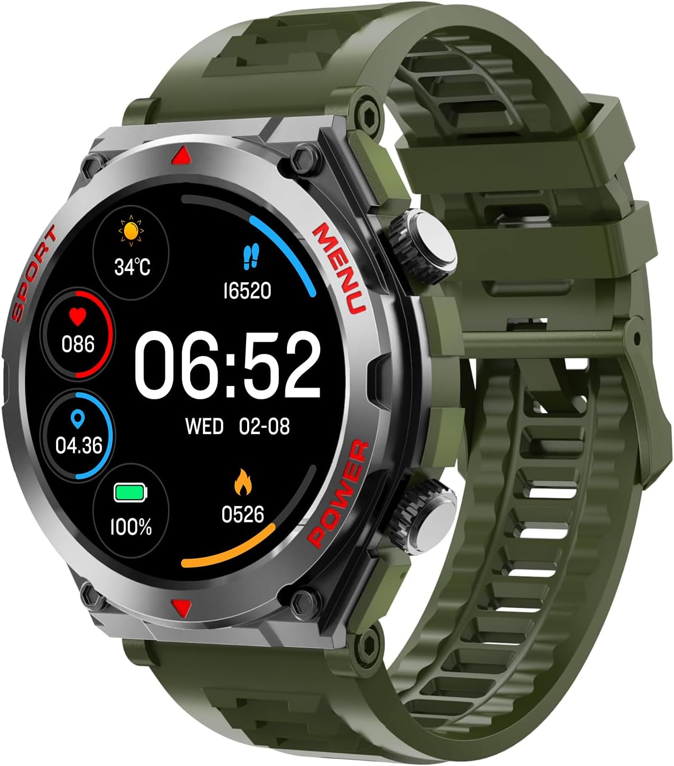 Military Smart Watch for Men (Answer/Make Call), 1.52" HD Smartwatch for Android Phones/iPhone, 100+ Sport Mode Fitness Tracker with Heart Rate, SpO2, Stress and Sleep Monitor, IP68 Waterproof