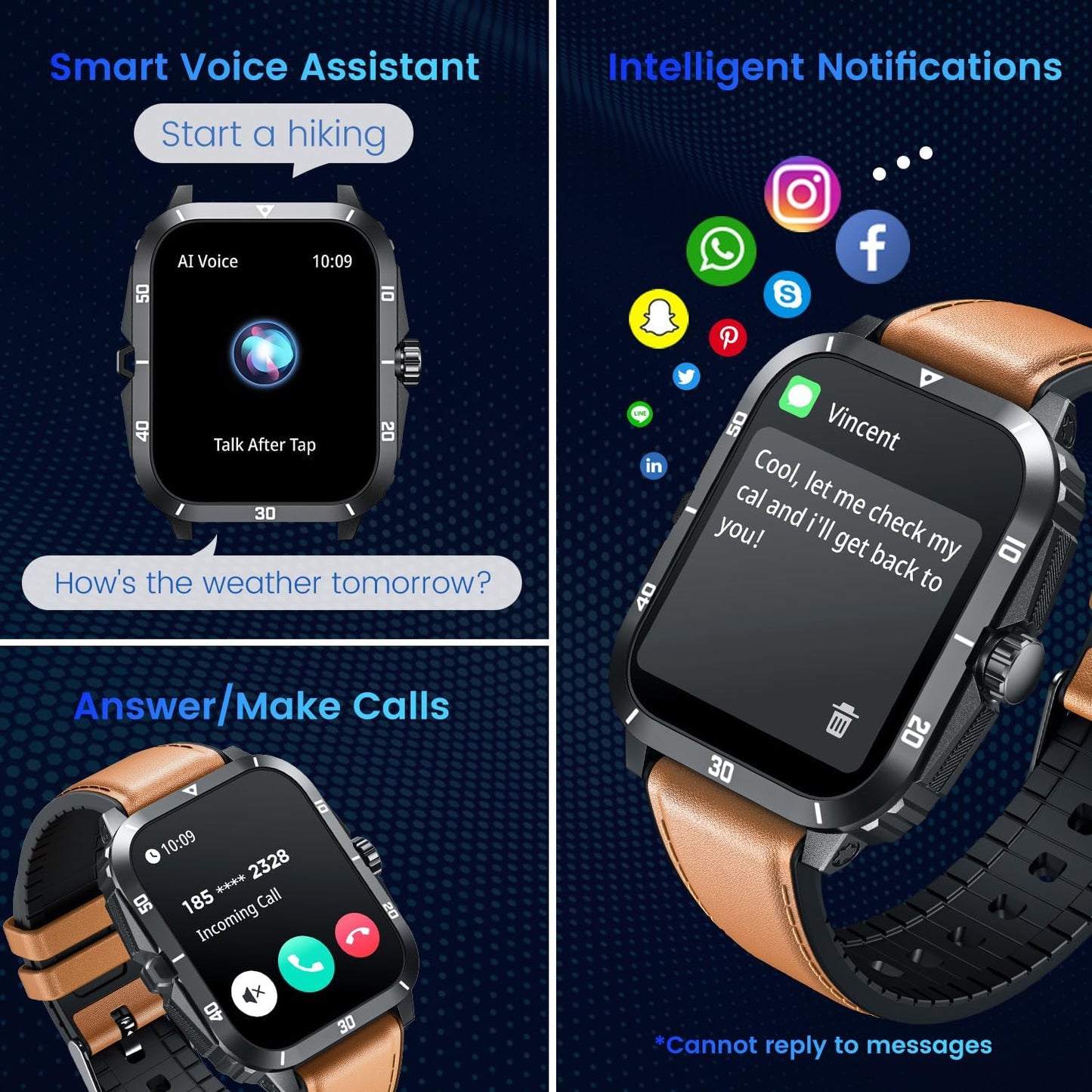 Smartwatch for Men Fitness Tracker Watches: 2.0" Touch Screen Bluetooth Call with 100+ Sports Modes Sleep Monitor Heart Rate Step Counter 3ATM Waterproof Activity Tracker Smart Watch for Android iOS