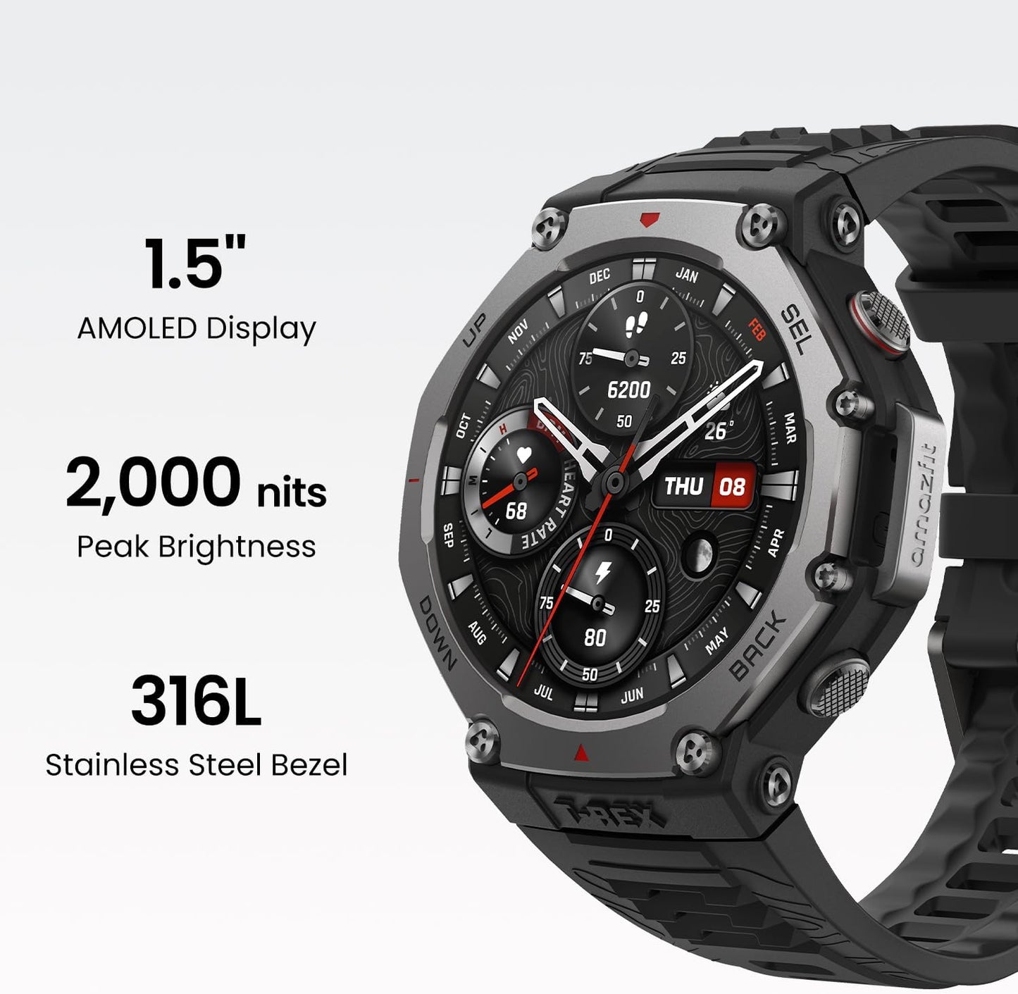 Amazfit T-Rex 3 Smart Watch Outdoor Rugged Military 48mm Display, GPS, Offline Maps, 27 Days Battery Life, 45m Freediving, 100m Water-Resistance, AI & 170 Sports Mode, for Android & iPhone, Black