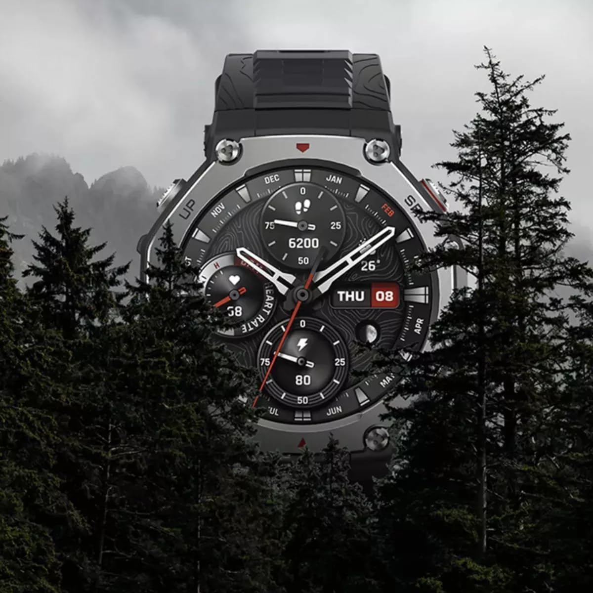 Amazfit T-Rex 3 Rugged / Military Smart Watch 48mm, GPS, Offline Map, Long Runtime, 328 Feet Waterproof, 170 Fitness/Exercise Modes, AI, Voice Control (Red)