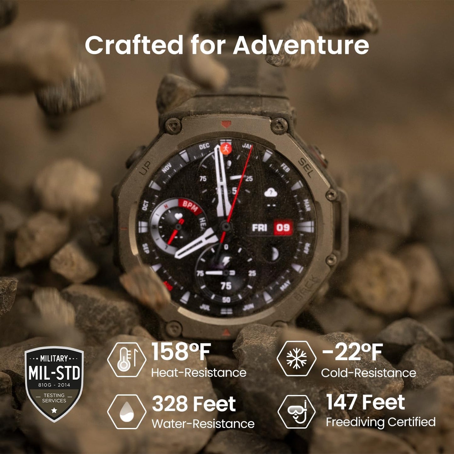 Amazfit T-Rex 3 Smart Watch Outdoor Rugged Military 48mm Display, GPS, Offline Maps, 27 Days Battery Life, 45m Freediving, 100m Water-Resistance, AI & 170 Sports Mode, for Android & iPhone, Black