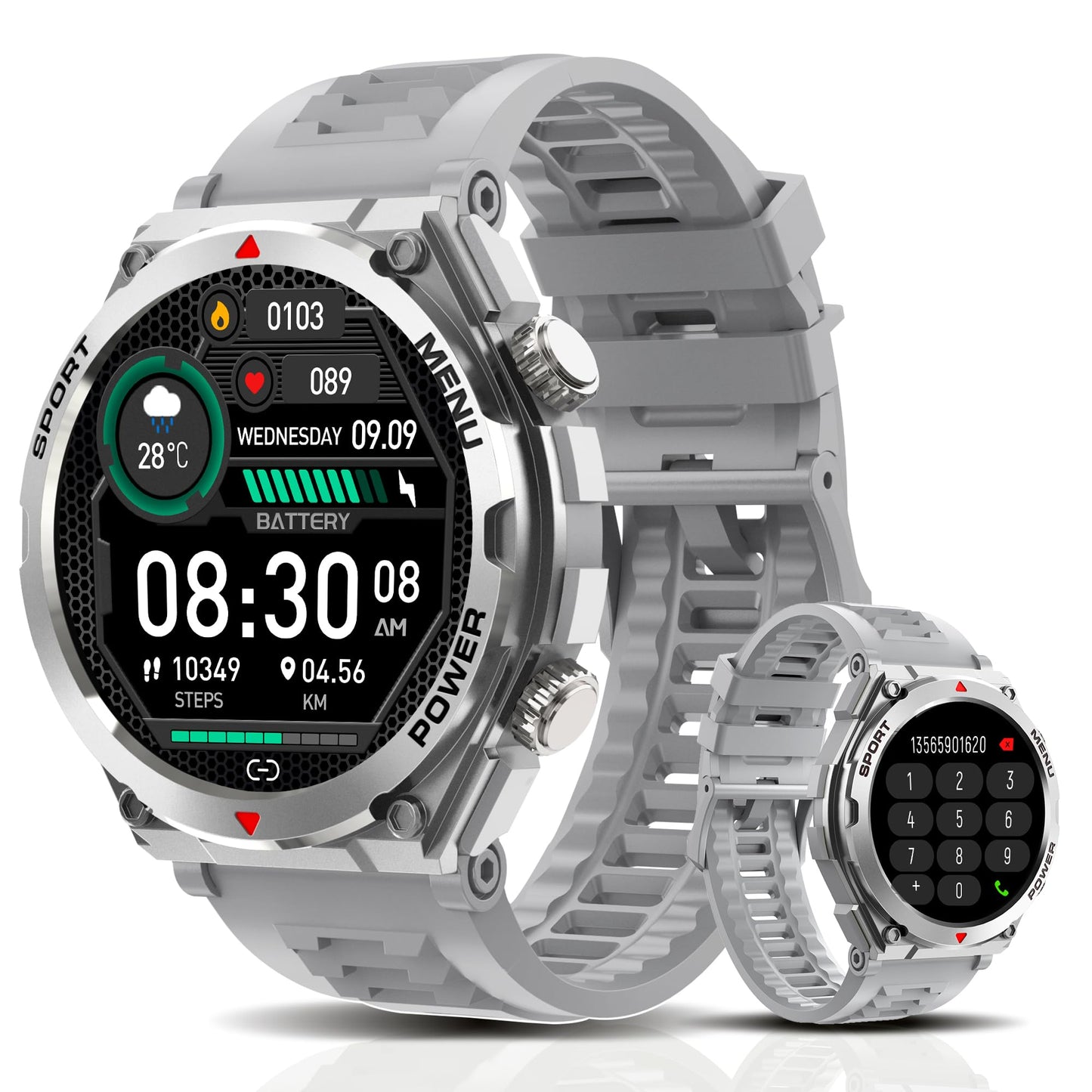 Military Smart Watch, 1.52-Inch Touch Screen Tactical Smartwatch with Text and Call, Heart Rate, Blood Oxygen, and Activity Trackers - Compatible with iPhone and Android, for Men and Women(Black)