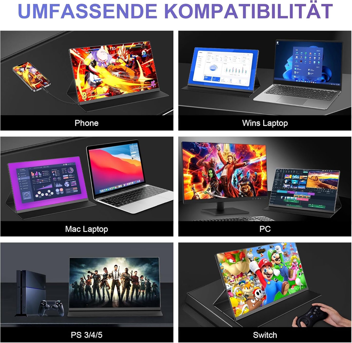 15.6 Inch Portable Monitor, 1080P FHD Portable Monitor with Protective Case, Portable Mobile IPS Screen, Ultra Thin Second Screen for Laptop/PC/Mac/PS4/Xbox USB-C & HDMI Connection