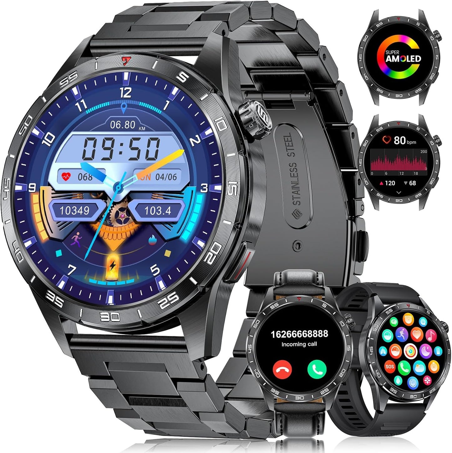 LIGE Military Smart Watches for Men(Answer/Make Calls), 1.43" HD AMOLED Fitness Tracker with 110+ Sport Modes, 24/7 Heart Rate Sleep Monitor Smartwatch, IP68 Waterproof Smart Watch for Android iOS