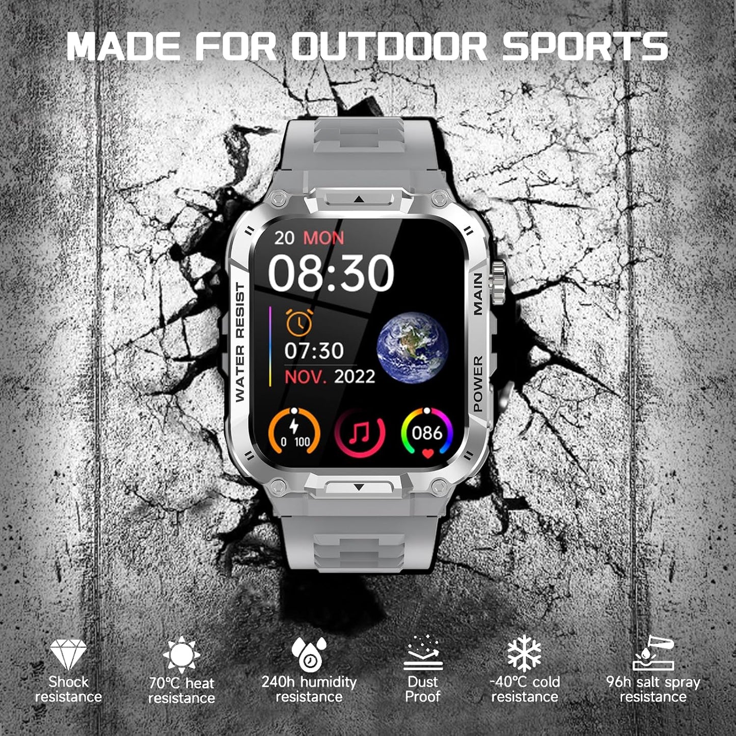 Military Smart Watch for Men with Call Function,Fitness Smart Watch for Android Phones and iPhone,Waterproof Fitness Tracker with Blood Oxygen/Heart Rate/Sleep/100+ Sport Modes, Watches for Men (Gray)