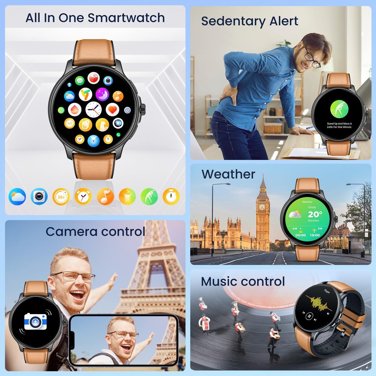 Smartwatch Fitness Watch Sports Watch with Phone Function Watches: 1.43 Inch AMOLED Men's Smart Watch with Heart Rate Monitor Sleep Monitor Pedometer 120+ Sports Modes IP68 Waterproof Fitness Watch