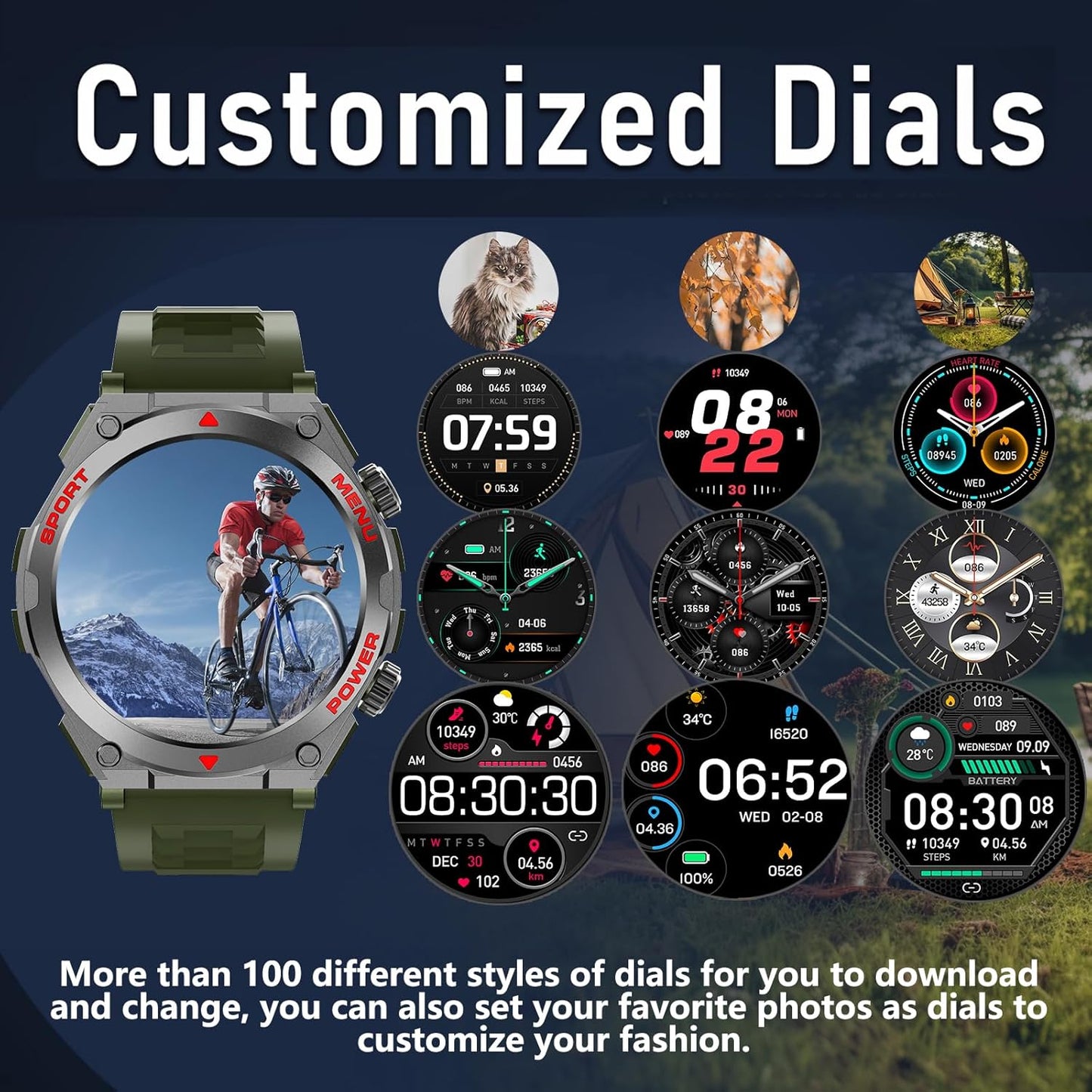 Military Smart Watch for Men (Answer/Make Call), 1.52" HD Smartwatch for Android Phones/iPhone, 100+ Sport Mode Fitness Tracker with Heart Rate, SpO2, Stress and Sleep Monitor, IP68 Waterproof