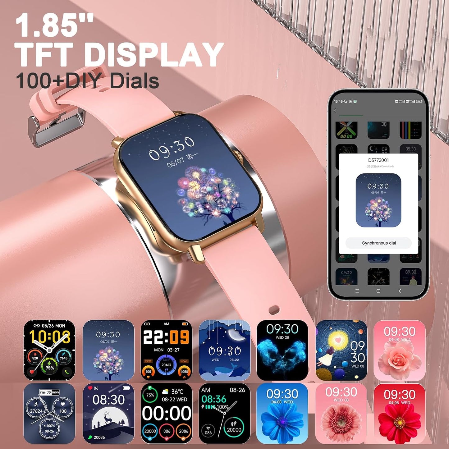 Garlo Smart Watch for Men Women, 1.85" Fitness Tracker, Heart Rate/Sleep Monitor/Pedometer, TFT HD Bluetooth, Multiple Sports Gym Modes, Waterproof Women Men Fitness Watch for Android iPhone (Pink)