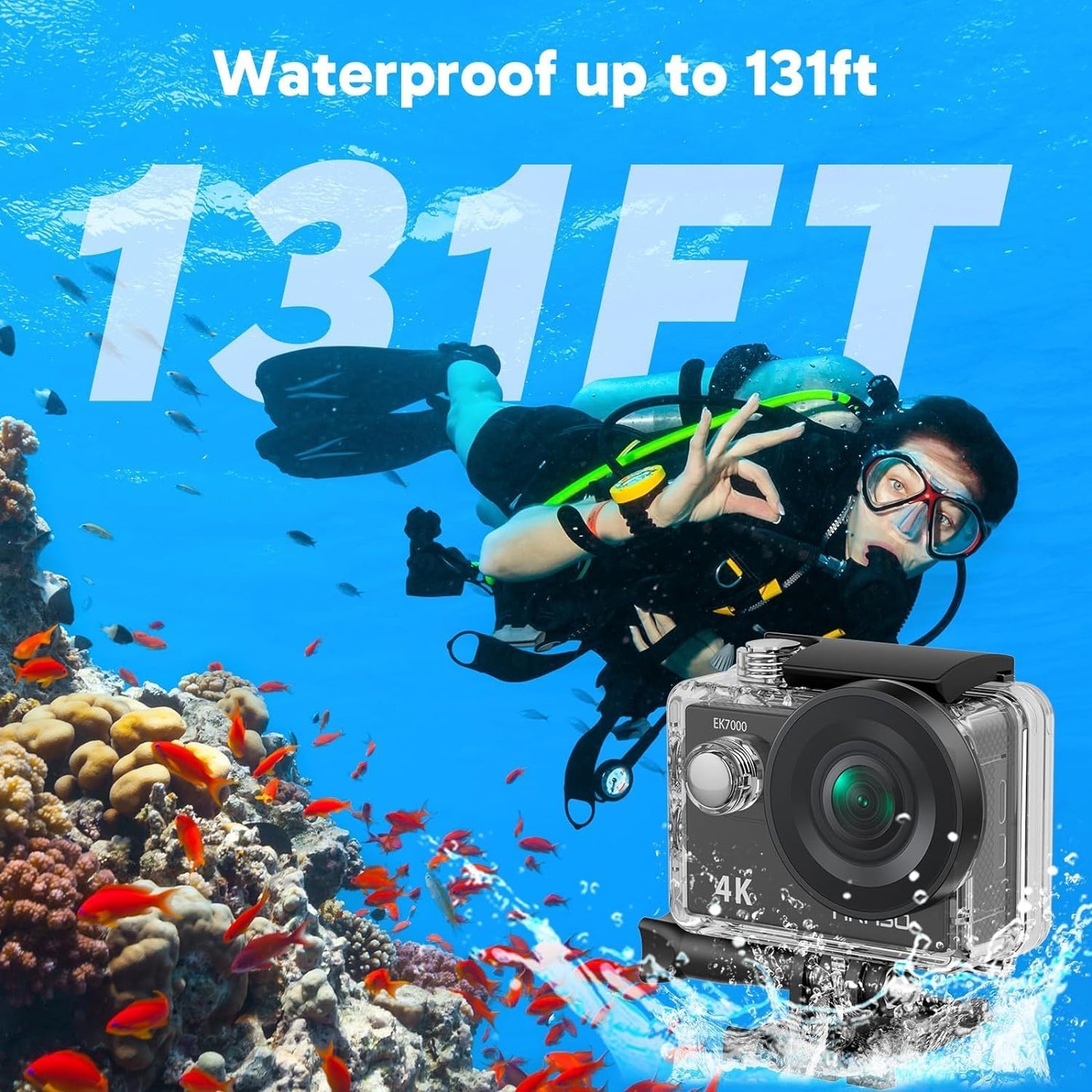 4K 30fps 20MP WiFi Sports Camera - 4k Camera Waterproof up to 30 m with Stabilization, 170° Wide Angle - 2.4G Remote Control - Ultra HD Image Quality for Adventure Enthusiasts