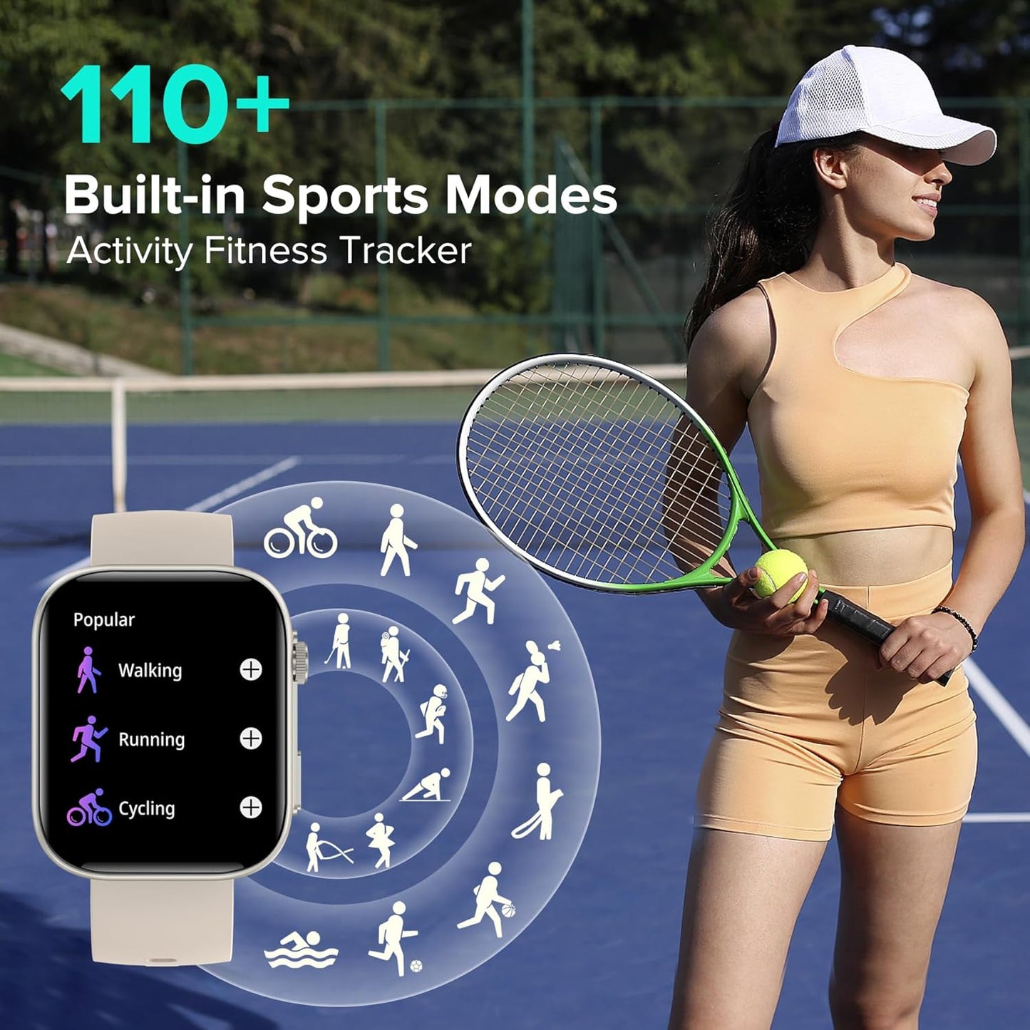 BRIBEJAT Smart Watch for Women Compatible iPhone Samsung Android, Voice Assistant & Answer/Make Call, 2.01'' Large Screen IP68 Waterproof, 110+ Sports, Spo2/Heart Rate/Sleep Monitor, Gold