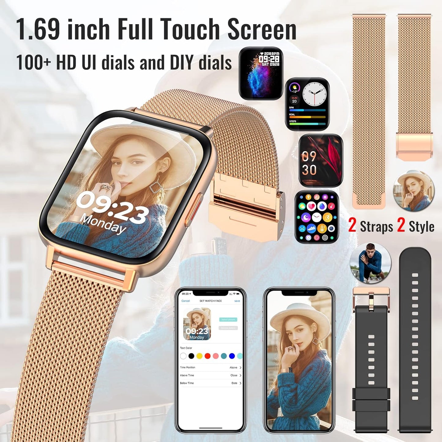 Nemheng Smart Watch for Women Men, Bluetooth Smartwatch Answer Make Call Fitness Tracker with 1.69" Full Touch Screen Heart Rate Sleep Monitor Blood Pressure Waterproof Fitness Watch for IOS Android