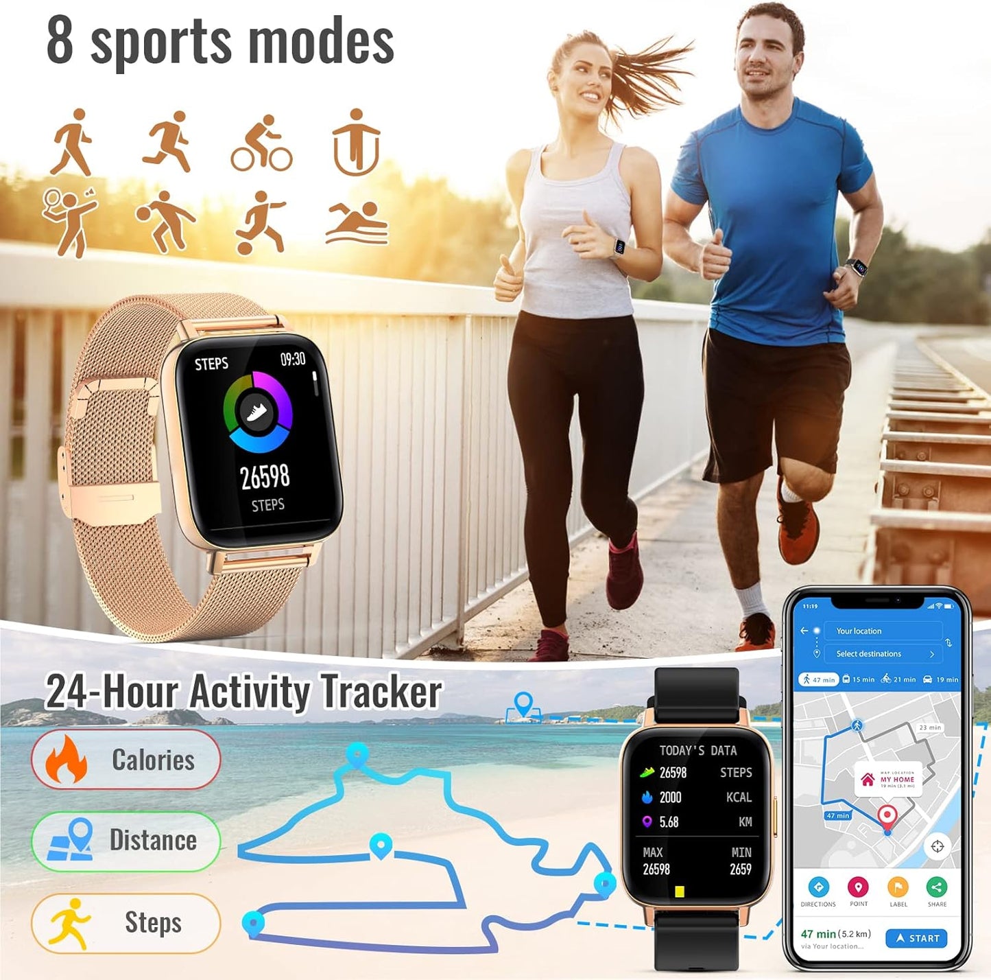Nemheng Smart Watch for Women Men, Bluetooth Smartwatch Answer Make Call Fitness Tracker with 1.69" Full Touch Screen Heart Rate Sleep Monitor Blood Pressure Waterproof Fitness Watch for IOS Android