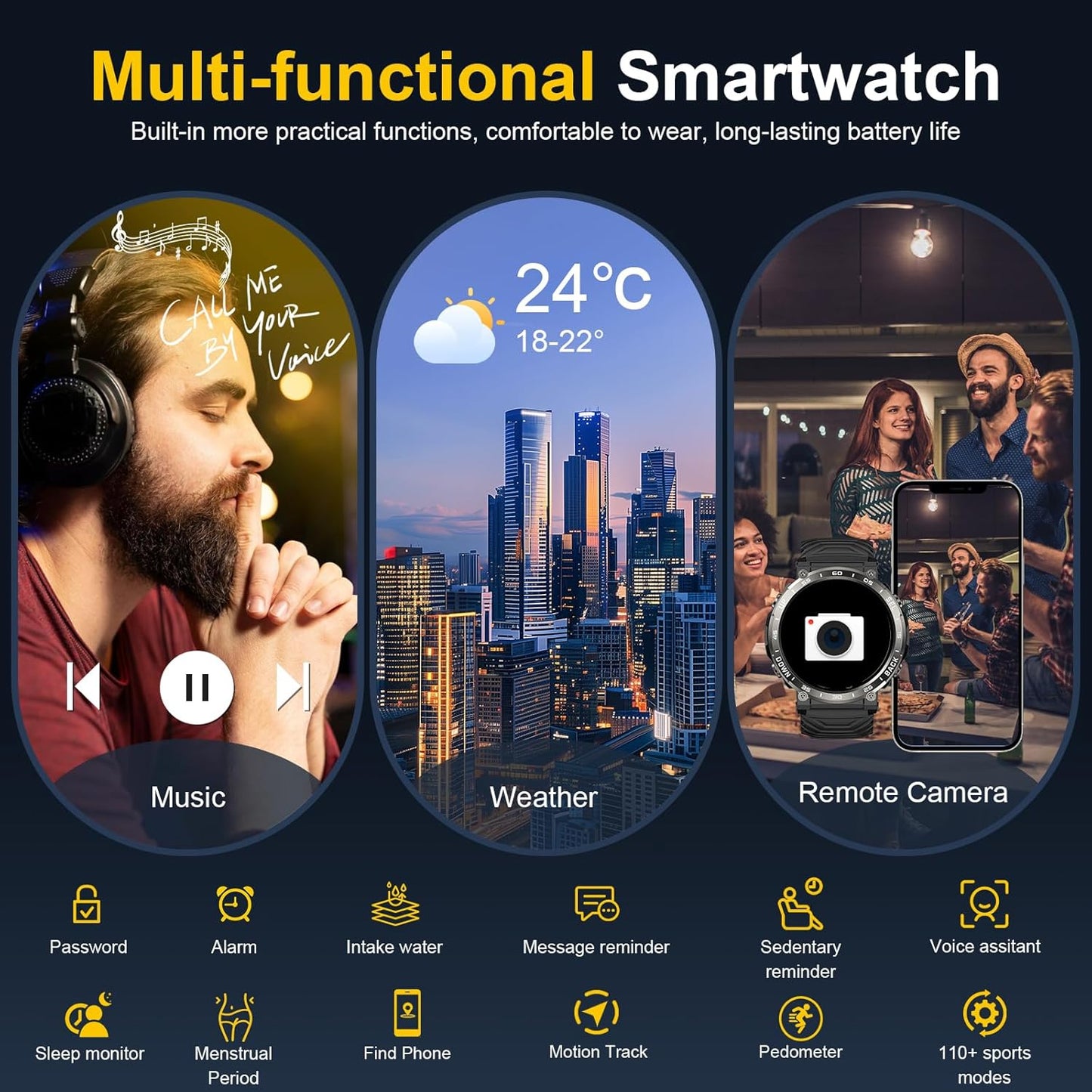 PYRODUM Smart Watches for Men-Bluetooth Call, 1.52" Military Smart Watch for Android iPhone, Waterproof Fitness Watch with Sleep Tracker, 118 Sports Modes, Calorie/Step Count, Rugged Hybrid Smartwatch