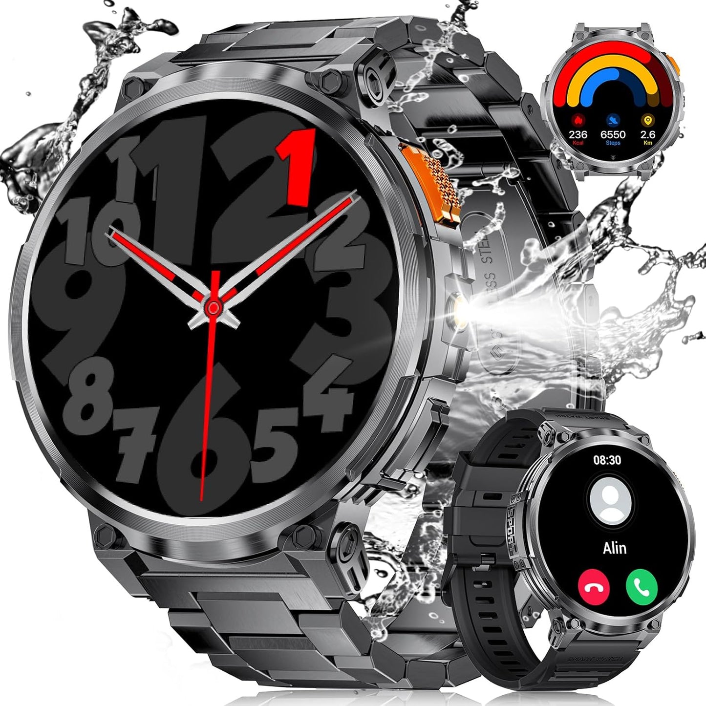 LIGE Smart Watch with 730mAh Battery, 1.85" HD IPS Screen Android Smart Watch with Bluetooth Voice Call/Waterproof IP68/Sleep Monitoring/Heart Rate Monitoring, Android iOS Smart Watches for Men