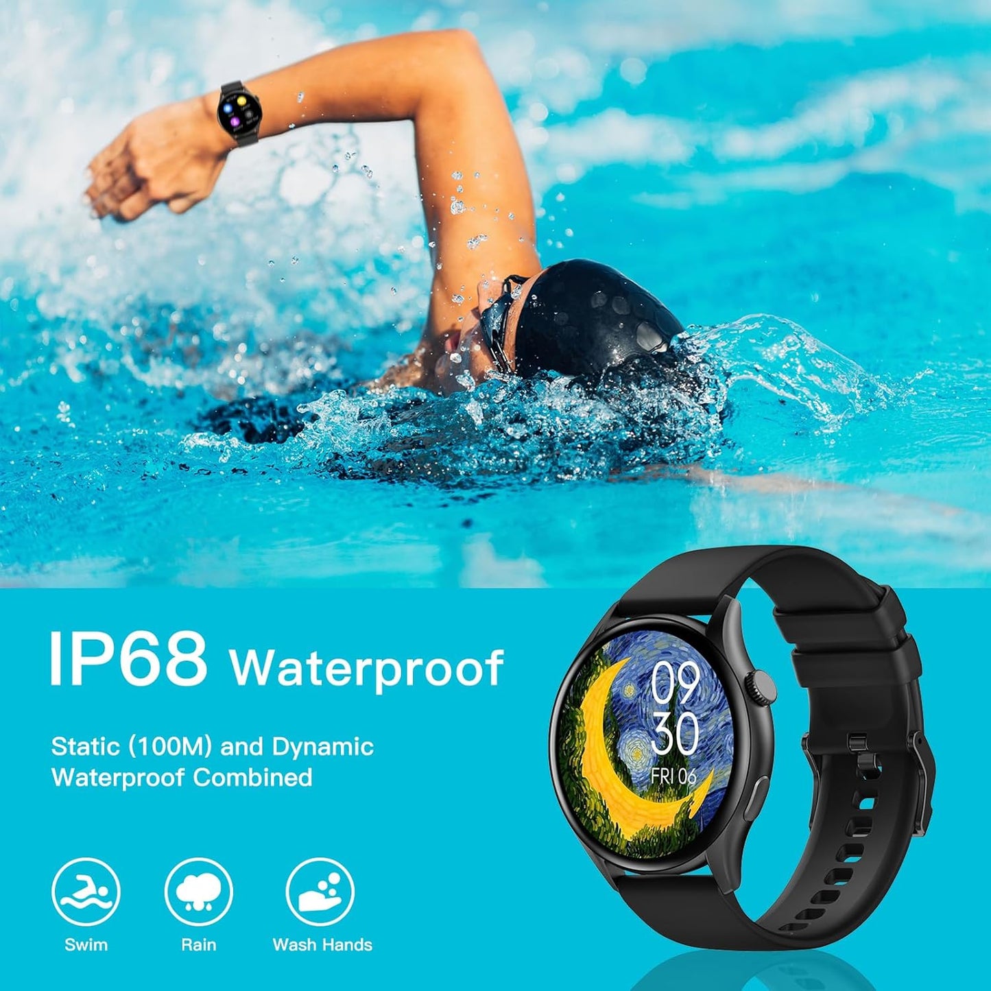 PEJE ZW10-AMD 1.43" Smartwatch -Smart Watches for Men, SpO2/HR/Sleep Monitor, Muslim Prayer Alerts,IP68 Waterproof, 120 Sports Modes, Bluetooth Calls Compatible Android iOS,Bring a spare strap (Pink)