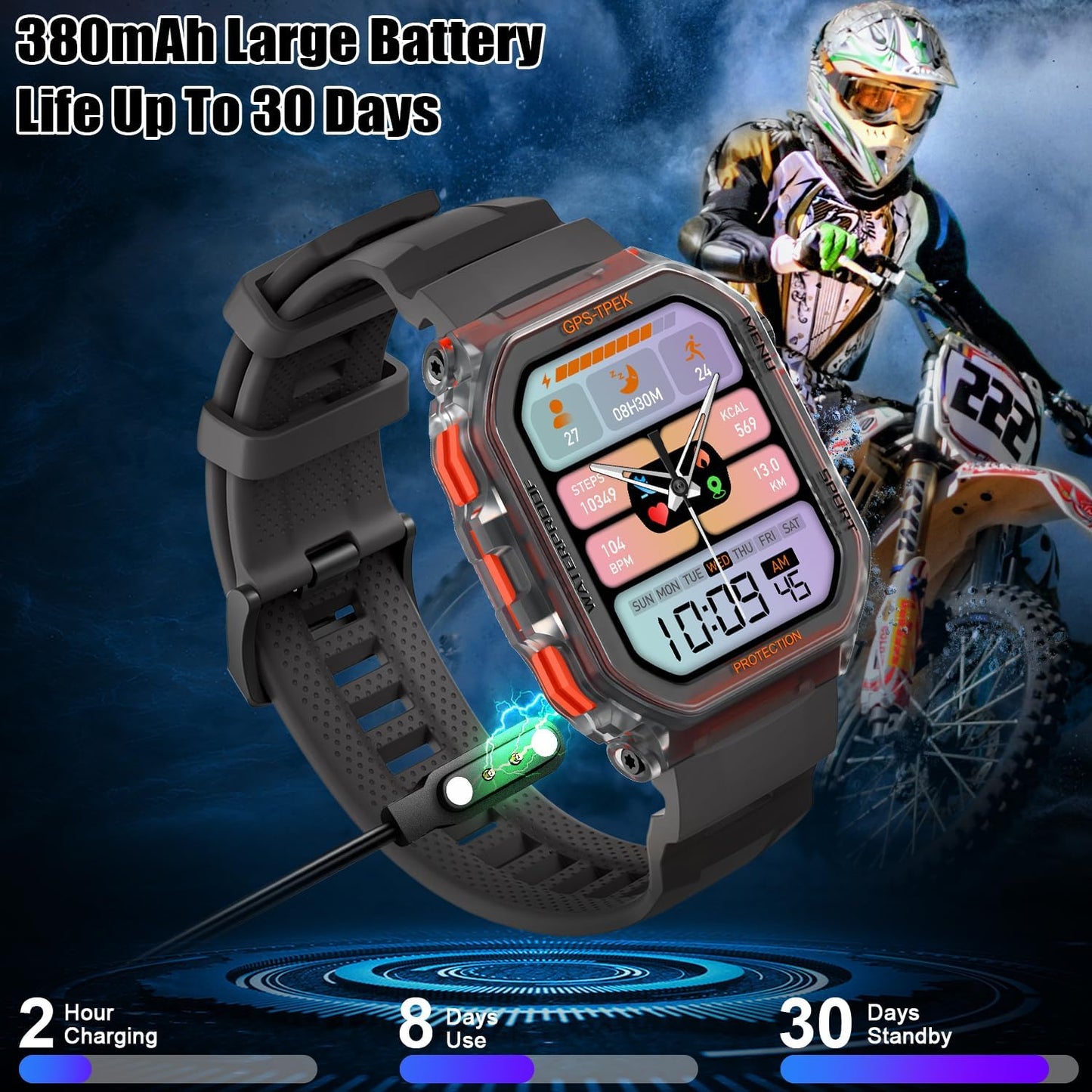 Leeyalan FT61 Smartwatch with GPS, Alexa Built-in, HRV Monitoring, 8-Day Battery, 1.75" Touchscreen, IP68 Waterproof, Fitness Tracker for 100+ Sports Modes