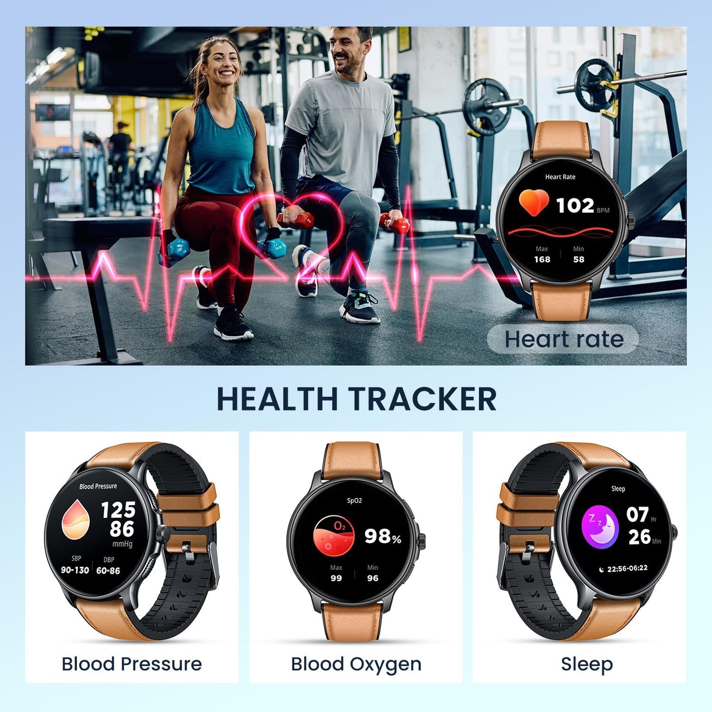 Smartwatch Fitness Watch Sports Watch with Phone Function Watches: 1.43 Inch AMOLED Men's Smart Watch with Heart Rate Monitor Sleep Monitor Pedometer 120+ Sports Modes IP68 Waterproof Fitness Watch