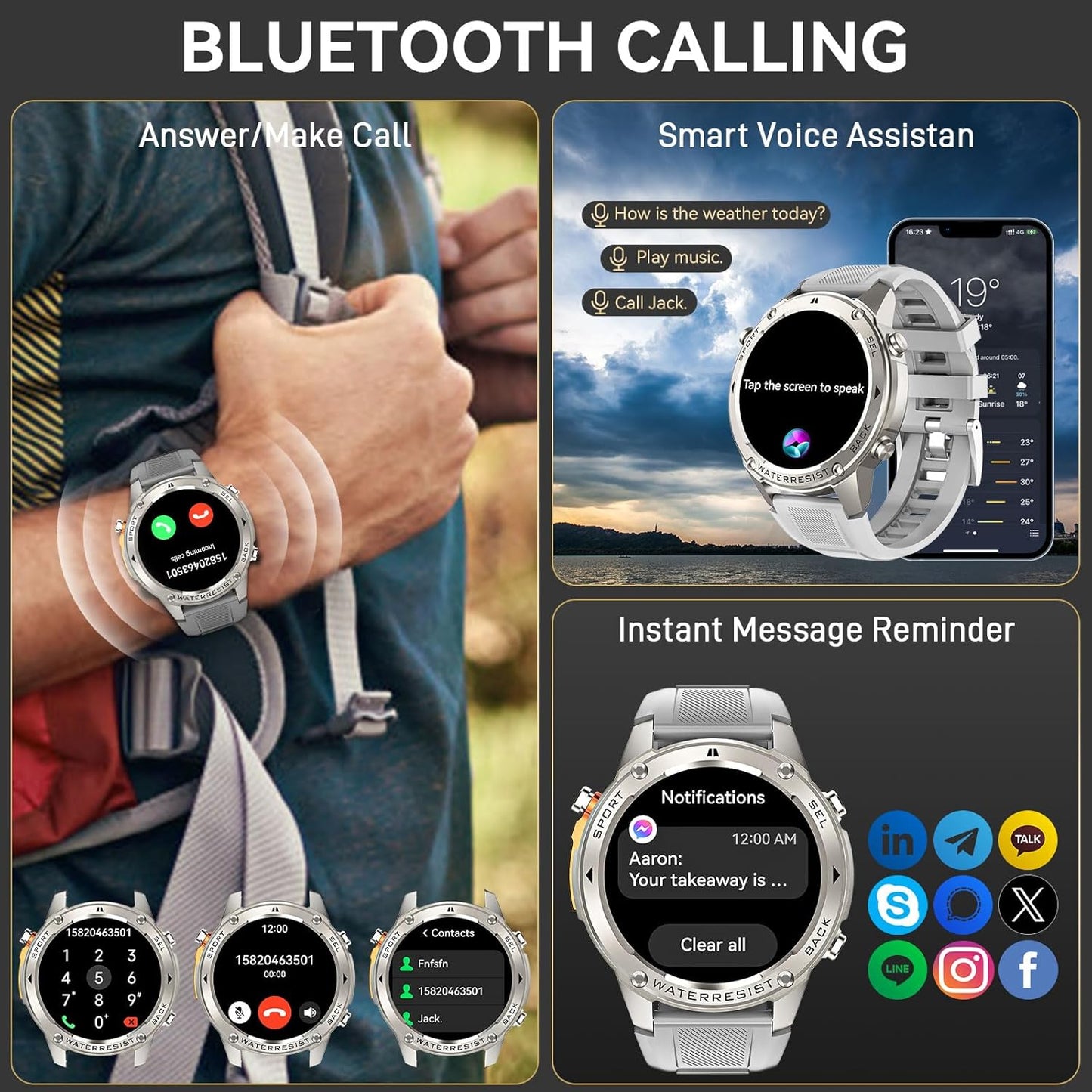 GPS Military Smart Watch for Men 5ATM Waterproof with 1.43'' Rugged Tactical Smartwatch with Call Compass Altitude Air Pressure AMOLED Always On Display Watch with HR SPO2 Monitor for iPhone Android