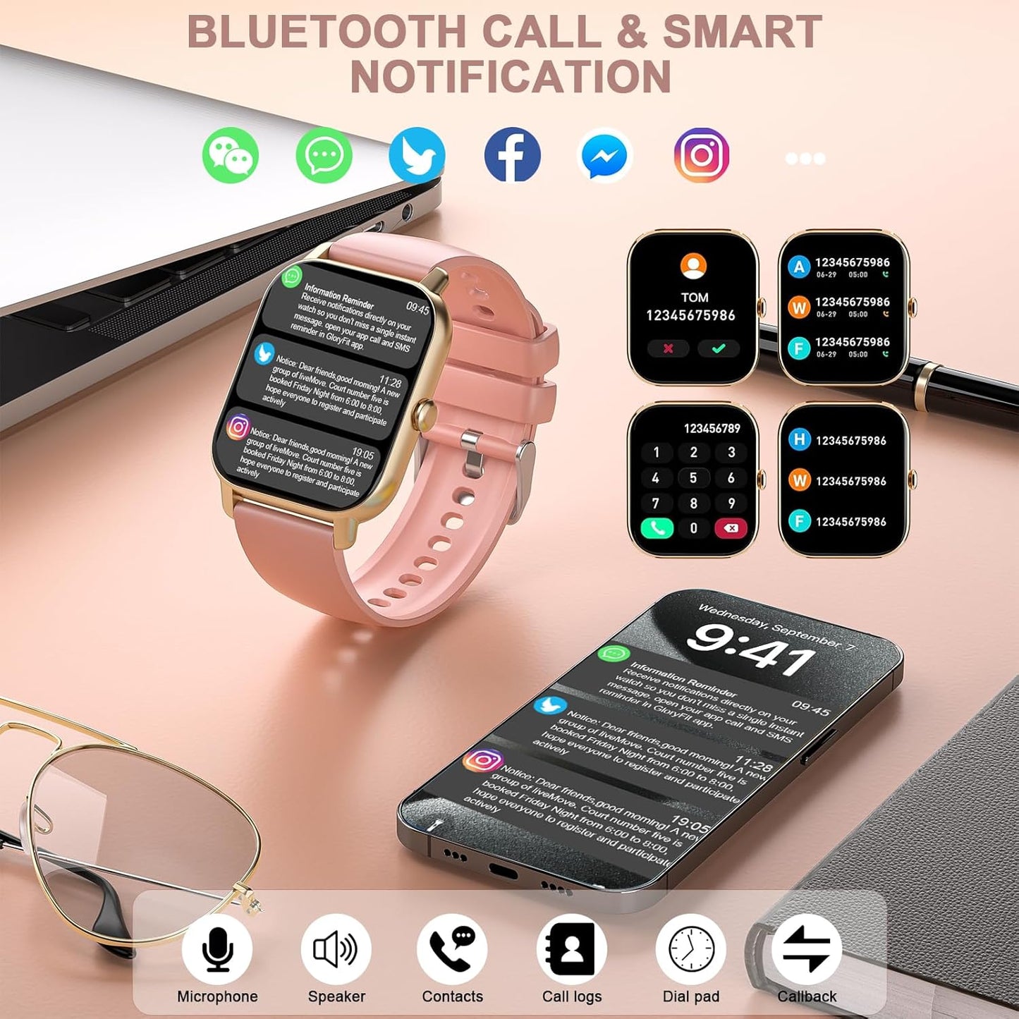 Garlo Smart Watch for Men Women, 1.85" Fitness Tracker, Heart Rate/Sleep Monitor/Pedometer, TFT HD Bluetooth, Multiple Sports Gym Modes, Waterproof Women Men Fitness Watch for Android iPhone (Pink)