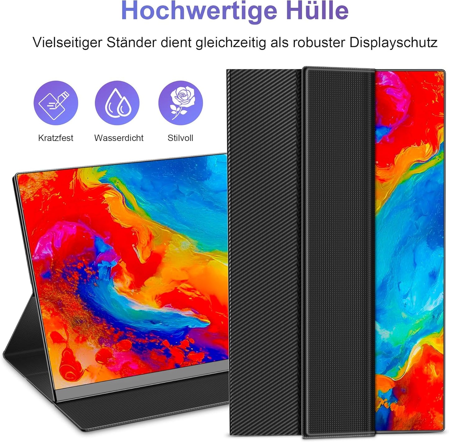 15.6 Inch Portable Monitor, 1080P FHD Portable Monitor with Protective Case, Portable Mobile IPS Screen, Ultra Thin Second Screen for Laptop/PC/Mac/PS4/Xbox USB-C & HDMI Connection