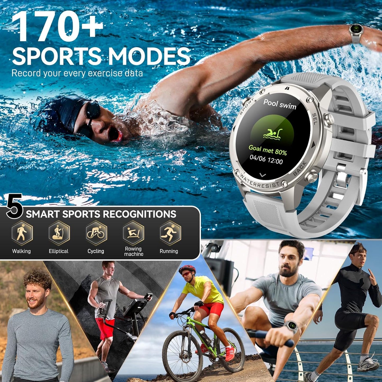 GPS Military Smart Watch for Men 5ATM Waterproof with 1.43'' Rugged Tactical Smartwatch with Call Compass Altitude Air Pressure AMOLED Always On Display Watch with HR SPO2 Monitor for iPhone Android