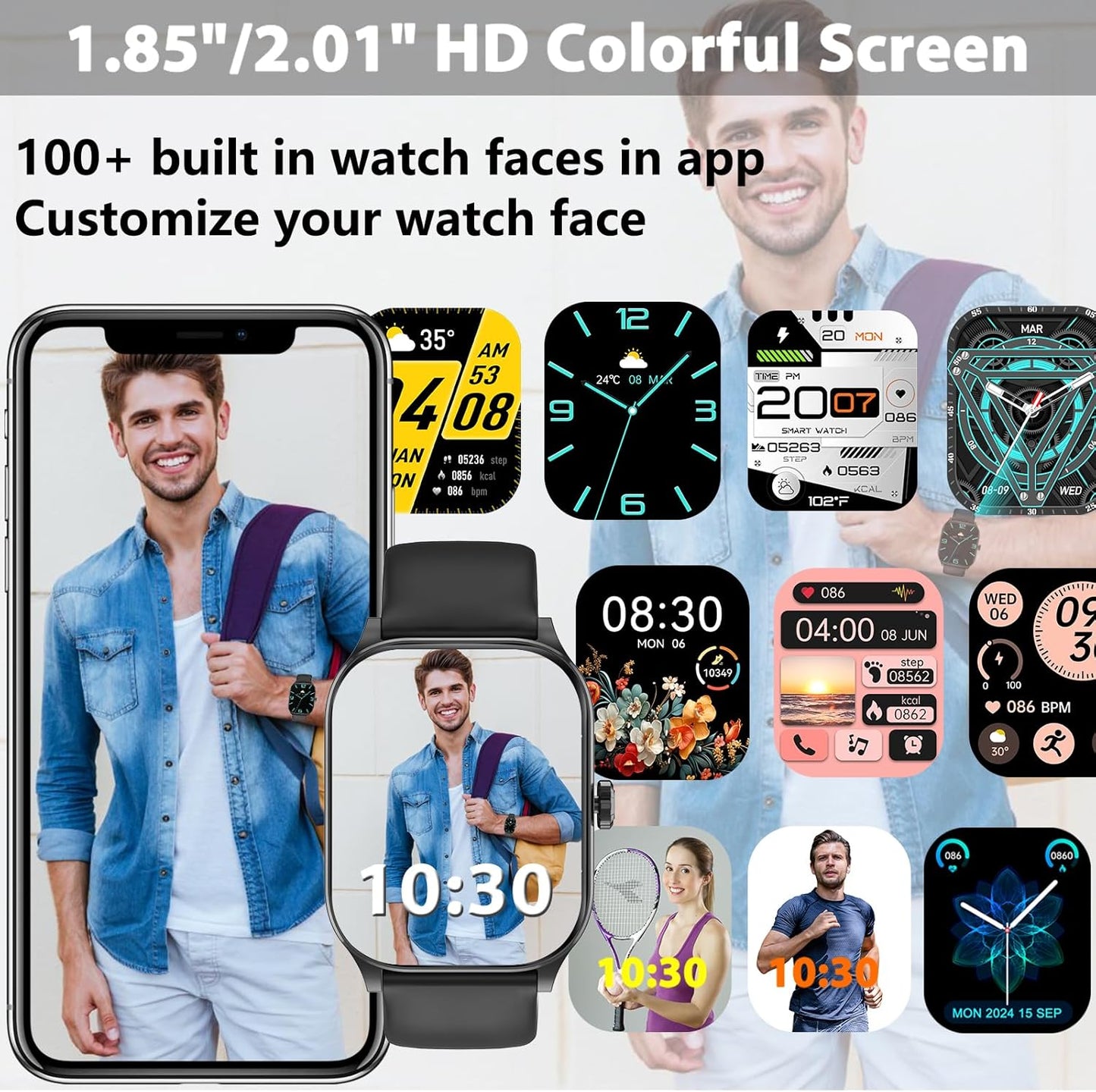 Smart Watch(Answer/Make Call), 2.01" HD Smartwatch for Women Men, Fitness Tracker with 100+ Sport Modes, IP68 Waterproof, Heart Rate/Sleep/Spo2 Monitor, Activity Tracker for Android and iPhone