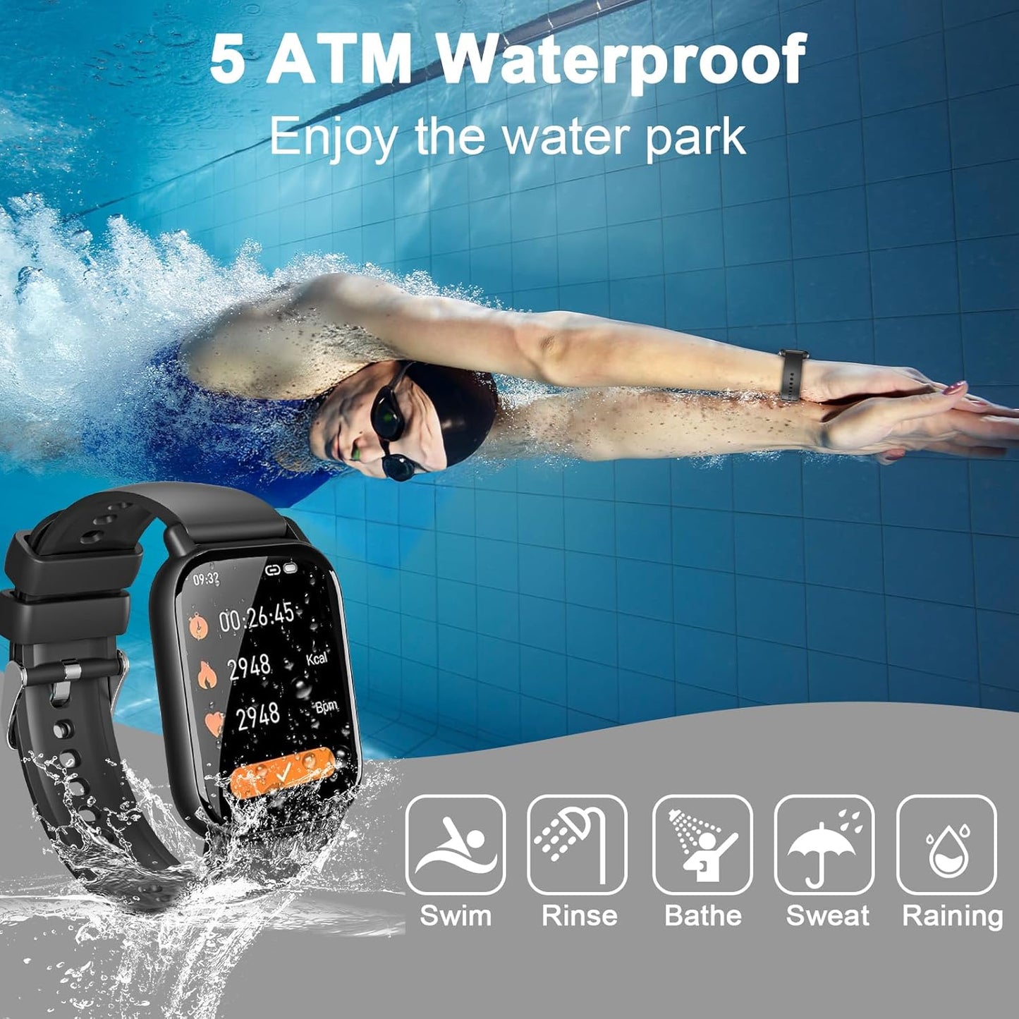 Garlo Smart Watch for Men Women, 1.85" Fitness Tracker, Heart Rate/Sleep Monitor/Pedometer, TFT HD Bluetooth, Multiple Sports Gym Modes, Waterproof Women Men Fitness Watch for Android iPhone (Black)