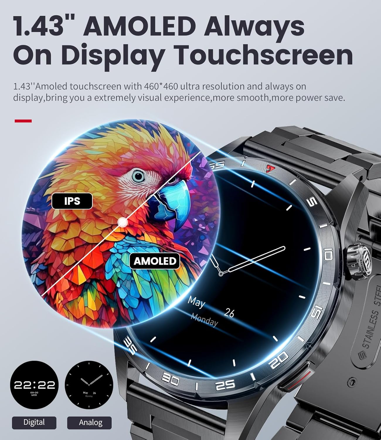 LIGE Military Smart Watches for Men(Answer/Make Calls), 1.43" HD AMOLED Fitness Tracker with 110+ Sport Modes, 24/7 Heart Rate Sleep Monitor Smartwatch, IP68 Waterproof Smart Watch for Android iOS