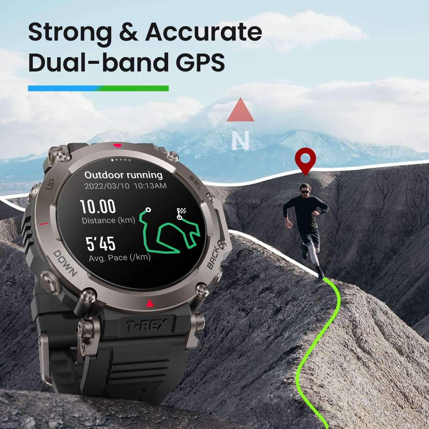 Amazfit T-Rex Ultra 47mm Smart Watch for Men, Route Import & Navigation, 6 Satellite Positioning Systems, Freediving Support & 10 ATM Waterproof, Rugged Outdoor Military-grade Smartwatch, Black
