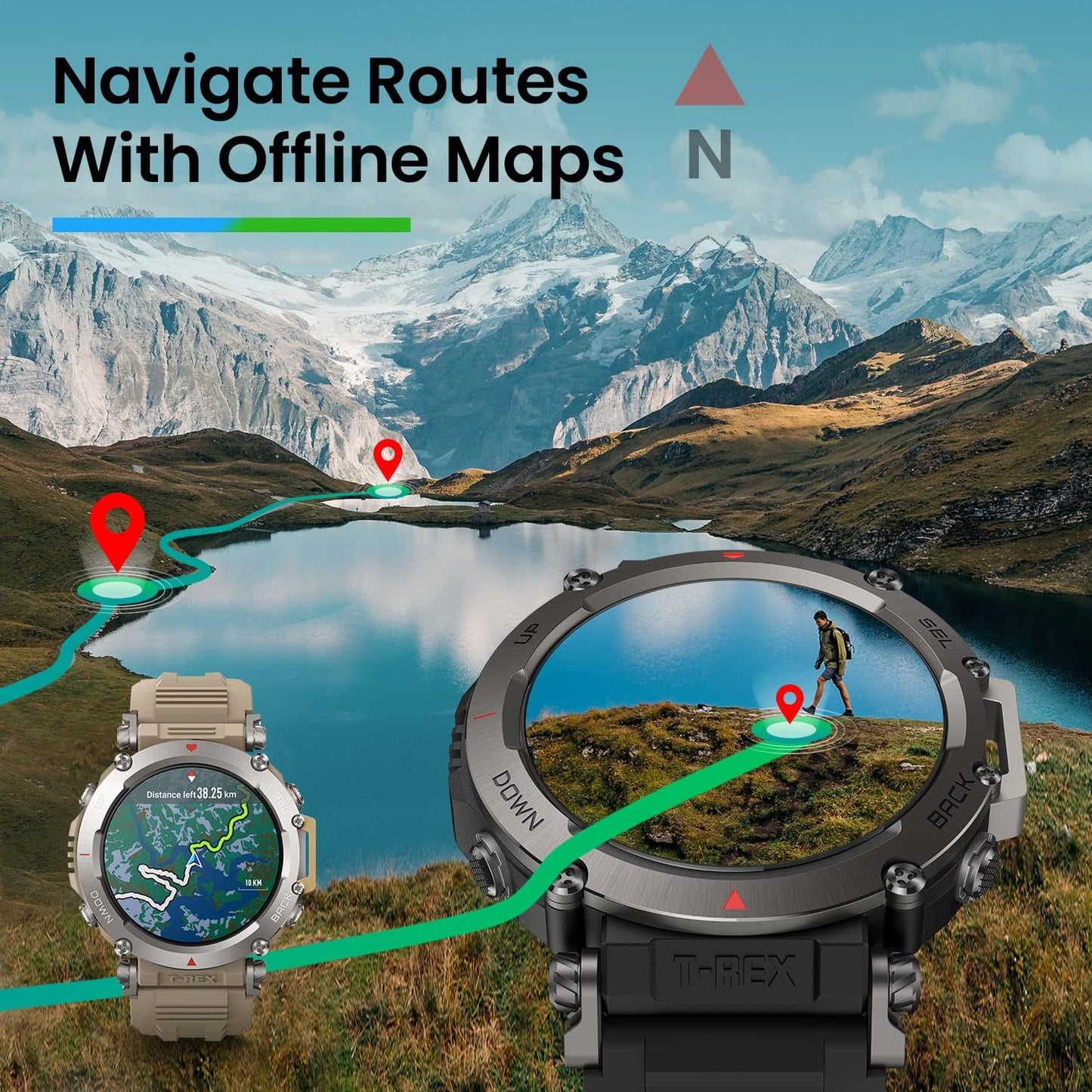 Amazfit T-Rex Ultra 47mm Smart Watch for Men, Route Import & Navigation, 6 Satellite Positioning Systems, Freediving Support & 10 ATM Waterproof, Rugged Outdoor Military-grade Smartwatch, Black