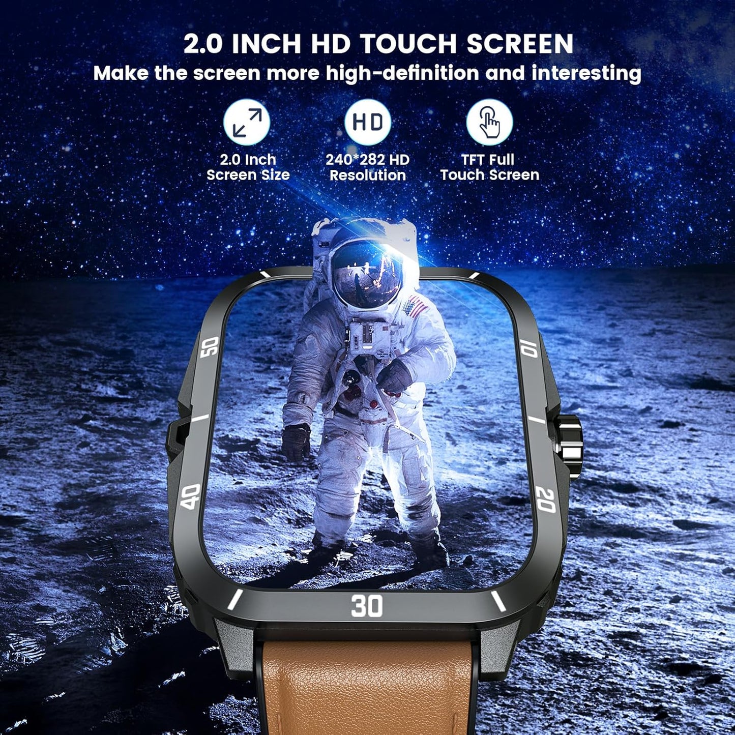 Smartwatch for Men Fitness Tracker Watches: 2.0" Touch Screen Bluetooth Call with 100+ Sports Modes Sleep Monitor Heart Rate Step Counter 3ATM Waterproof Activity Tracker Smart Watch for Android iOS