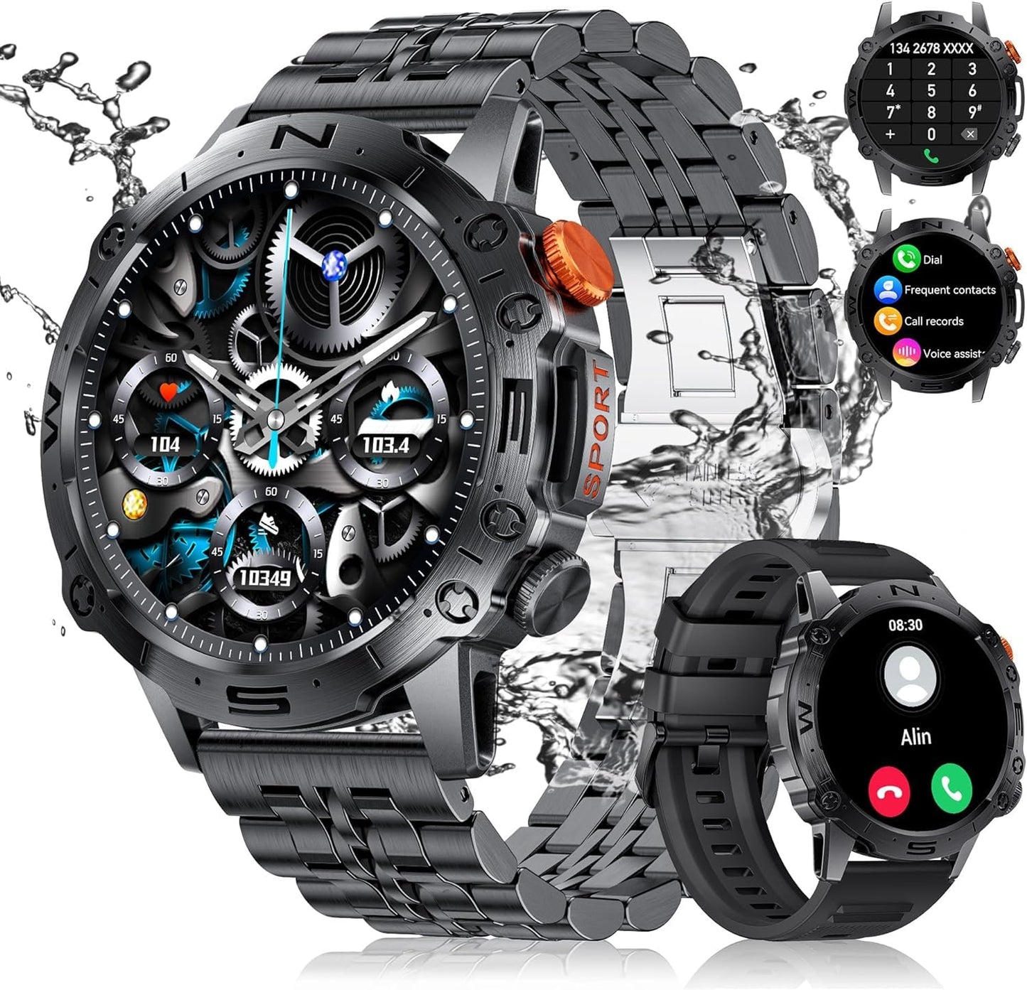 ESFOE Military Smart Watches for Men,1.43" AMOLED Always-on Display Fitness Watch 126+ Sports Modes/IP68/360mAh/Heart Rate/Blood Pressure,Tactical Rugged Smart Watch Text and Call for Android iOS