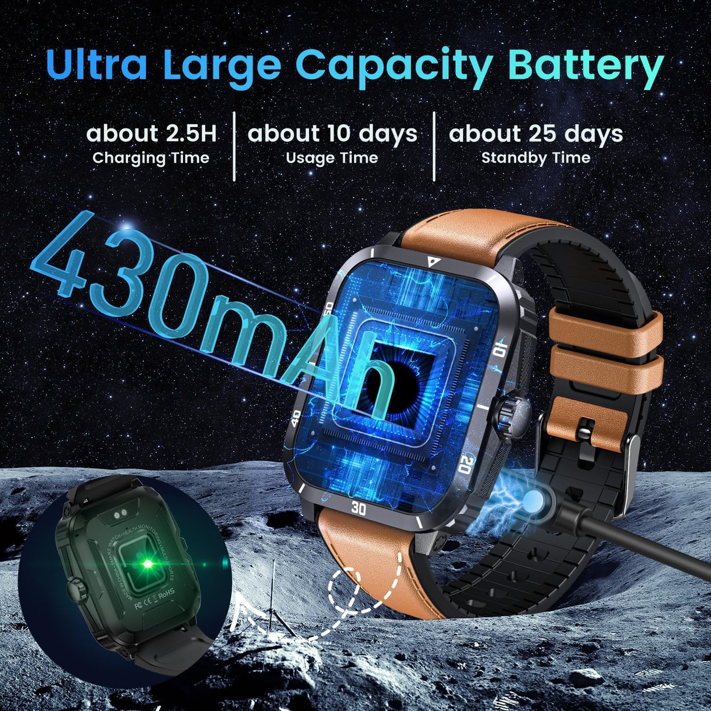 Smartwatch for Men Fitness Tracker Watches: 2.0" Touch Screen Bluetooth Call with 100+ Sports Modes Sleep Monitor Heart Rate Step Counter 3ATM Waterproof Activity Tracker Smart Watch for Android iOS