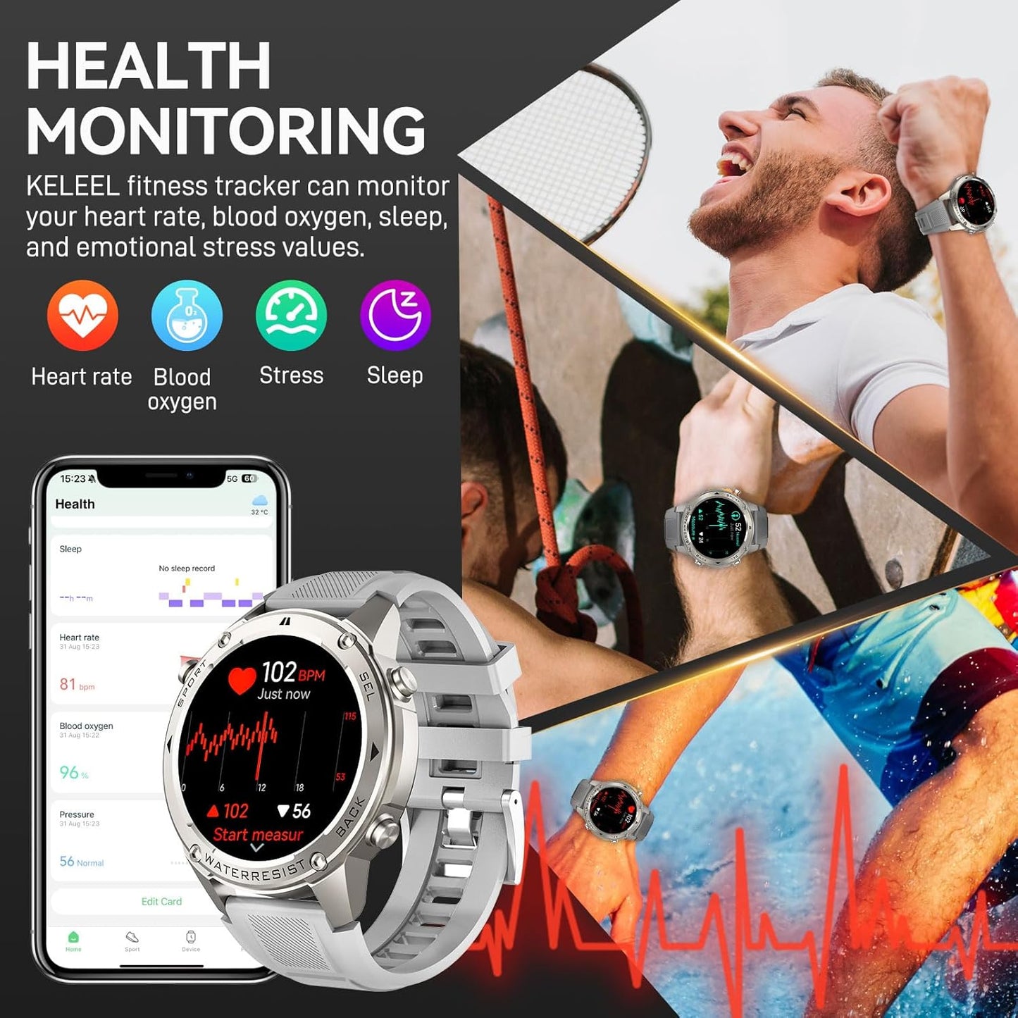 GPS Military Smart Watch for Men 5ATM Waterproof with 1.43'' Rugged Tactical Smartwatch with Call Compass Altitude Air Pressure AMOLED Always On Display Watch with HR SPO2 Monitor for iPhone Android