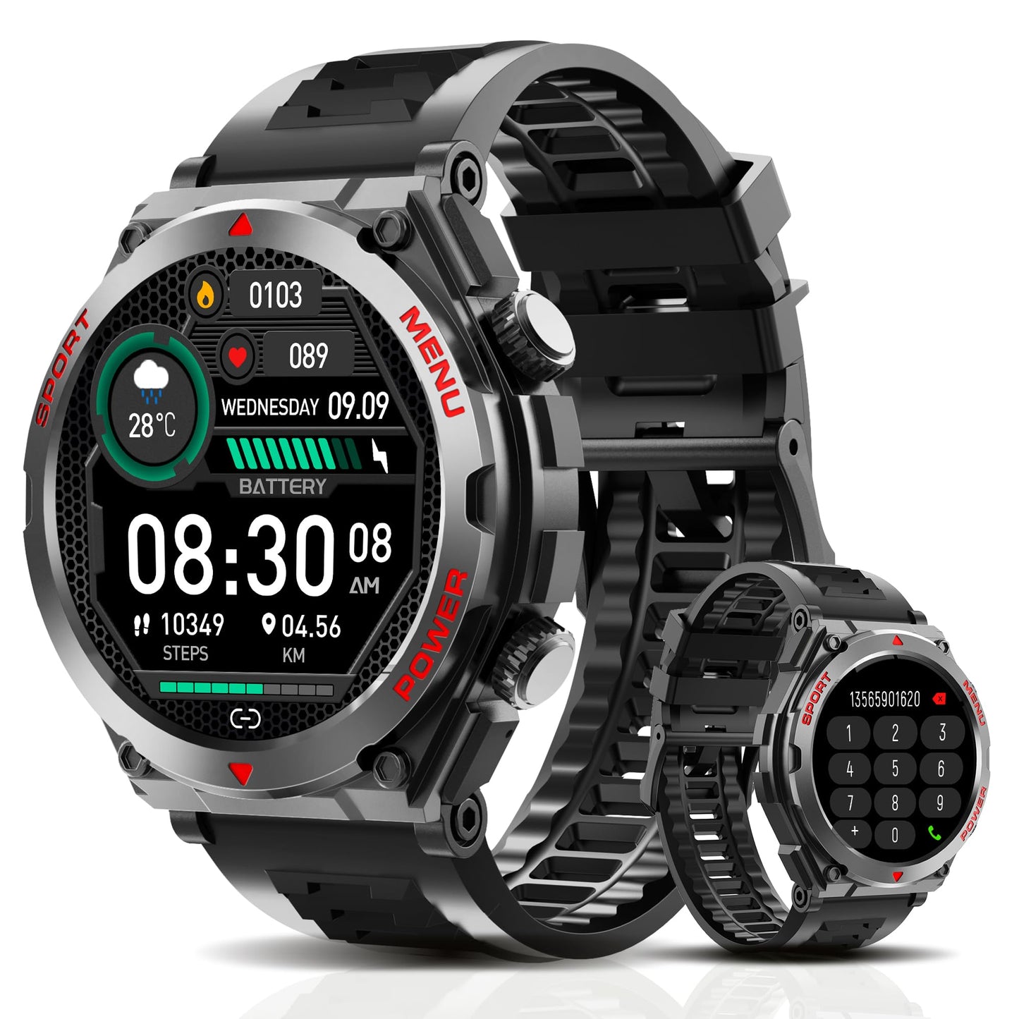 Military Smart Watch, 1.52-Inch Touch Screen Tactical Smartwatch with Text and Call, Heart Rate, Blood Oxygen, and Activity Trackers - Compatible with iPhone and Android, for Men and Women(Grey)