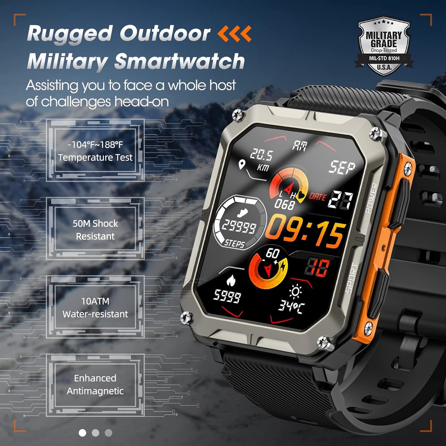 Rgthuhu Military Smart Watch for Men with Blood Pressure (Answer/Make Call), Rugged Tactical Smartwatch for Android and iPhone