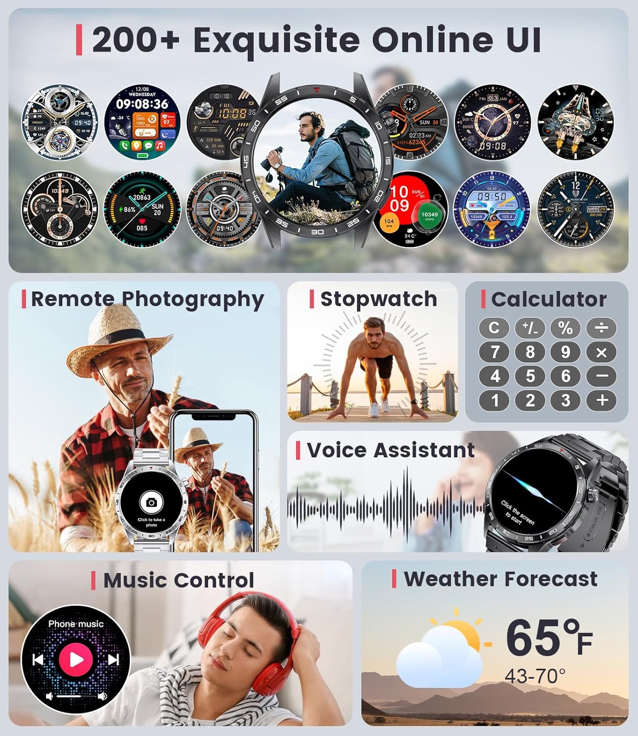 LIGE Military Smart Watches for Men(Answer/Make Calls), 1.43" HD AMOLED Fitness Tracker with 110+ Sport Modes, 24/7 Heart Rate Sleep Monitor Smartwatch, IP68 Waterproof Smart Watch for Android iOS
