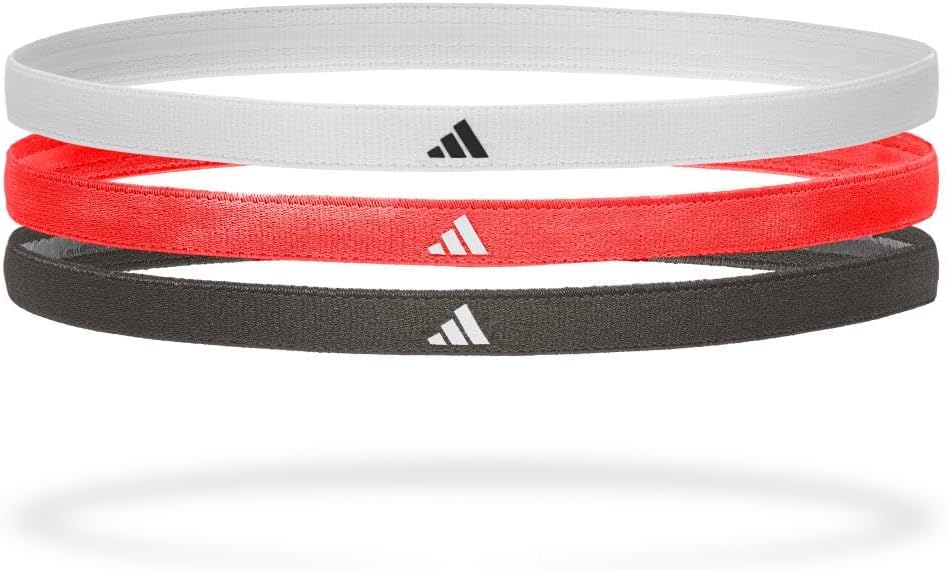 adidas Sports Hair Bands (3 Pack), Black, White, Solar Red