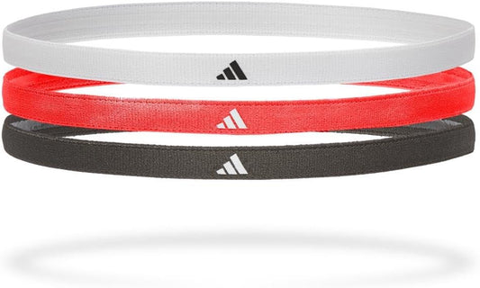 adidas Sports Hair Bands (3 Pack), Black, White, Solar Red